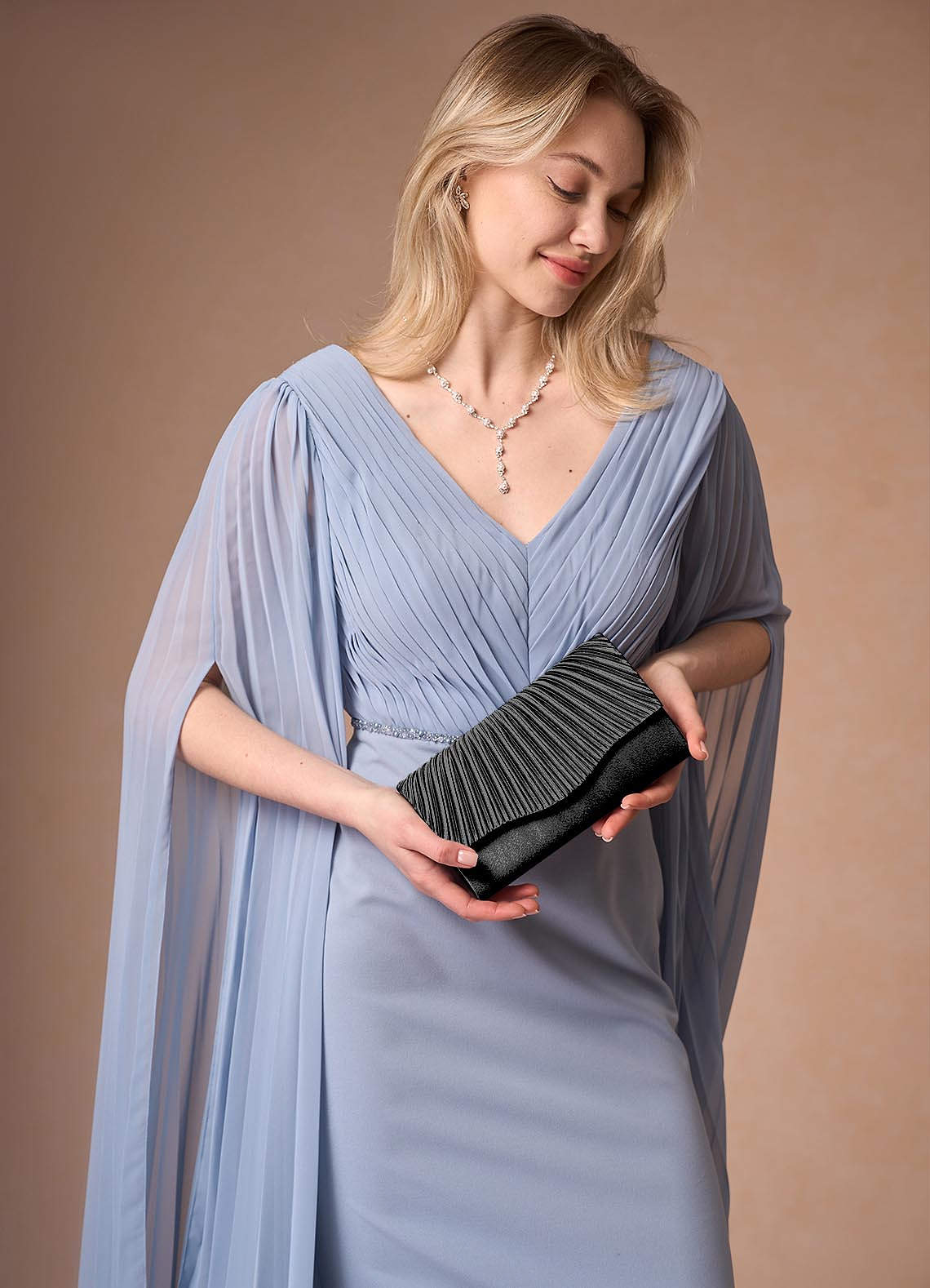 front Matching Color Metallic Satin Sandals Envelope Clutch Set