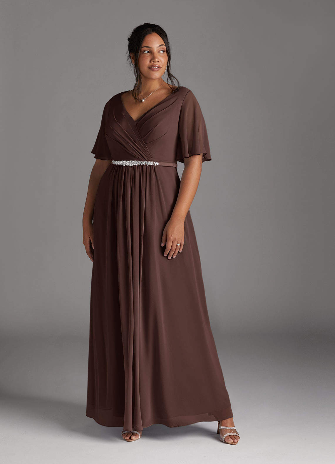 Azazie Tricia Mother of the Bride Dresses Ganache A-Line V-Neck Pleated Chiffon Dress image1