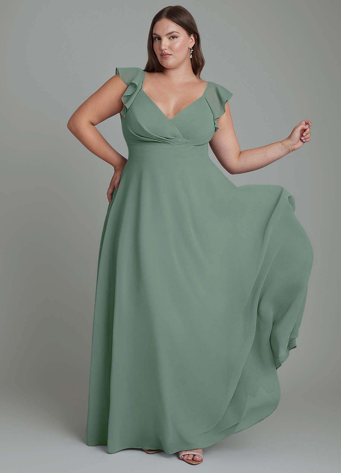 Azazie Leilani Bridesmaid Dresses Eucalyptus A-Line Pleated Chiffon Dress image7