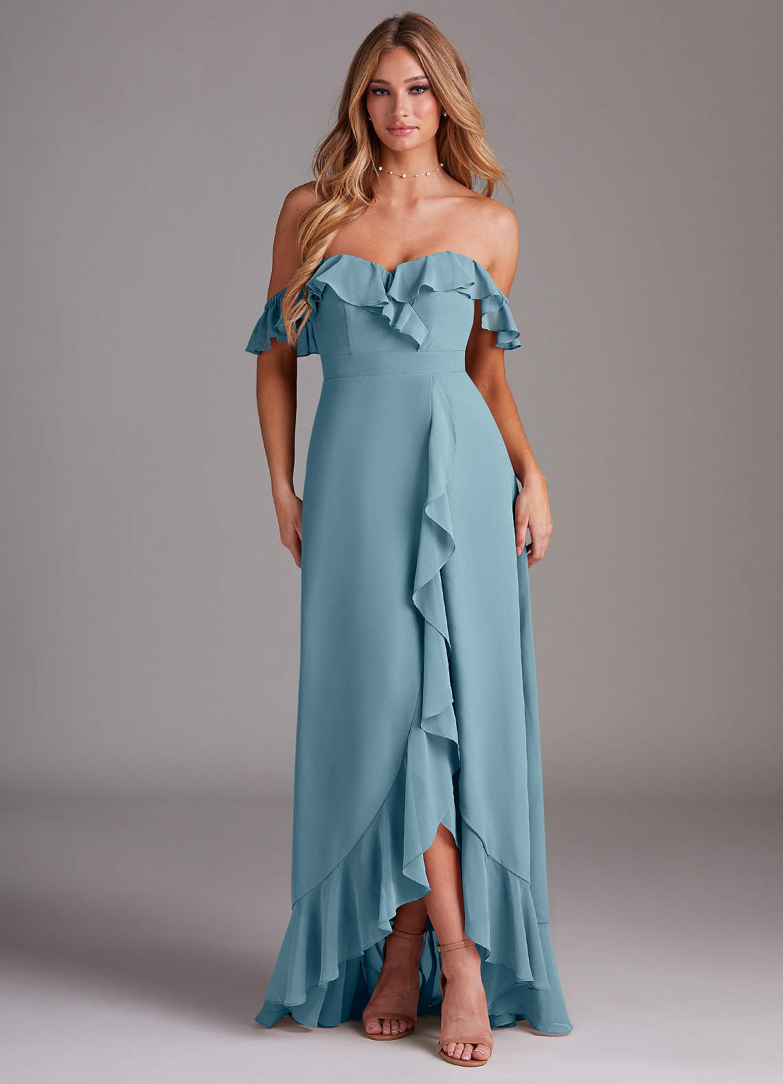 sachin and babi light blue dress Empire Waist Chiffon Floor Length Beach Wedding Dress
