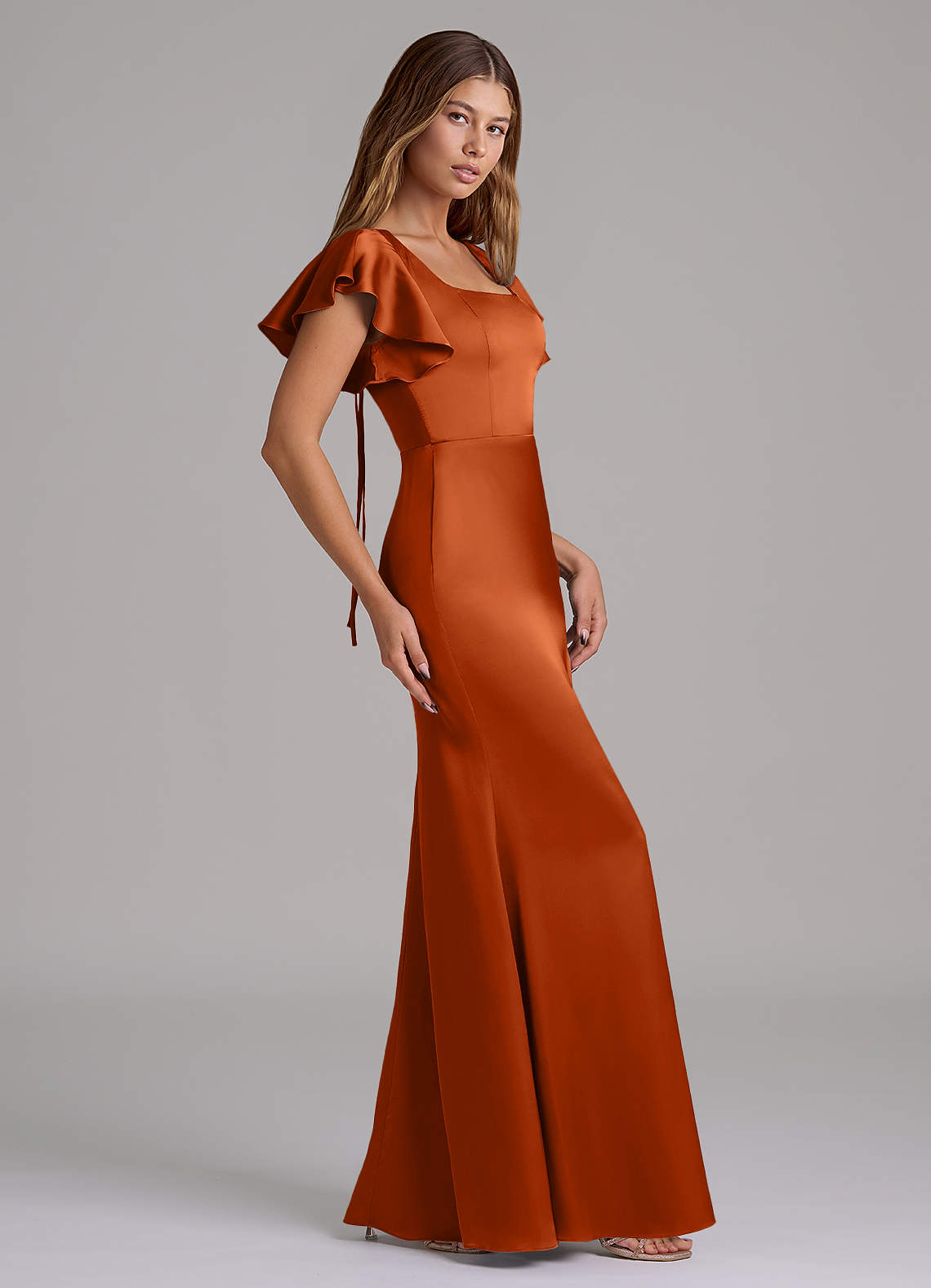 open lace back dress Orange Simple Mermaid Elegant Long Formal Bridesmaid Dresses, Wedding –  bridalsew