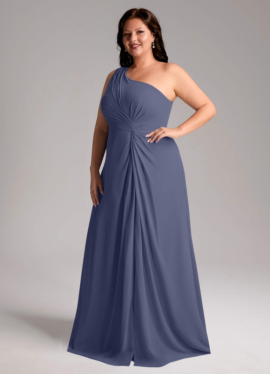 Azazie Brooke Bridesmaid Dresses Stormy A-Line One Shoulder Chiffon Dress image11