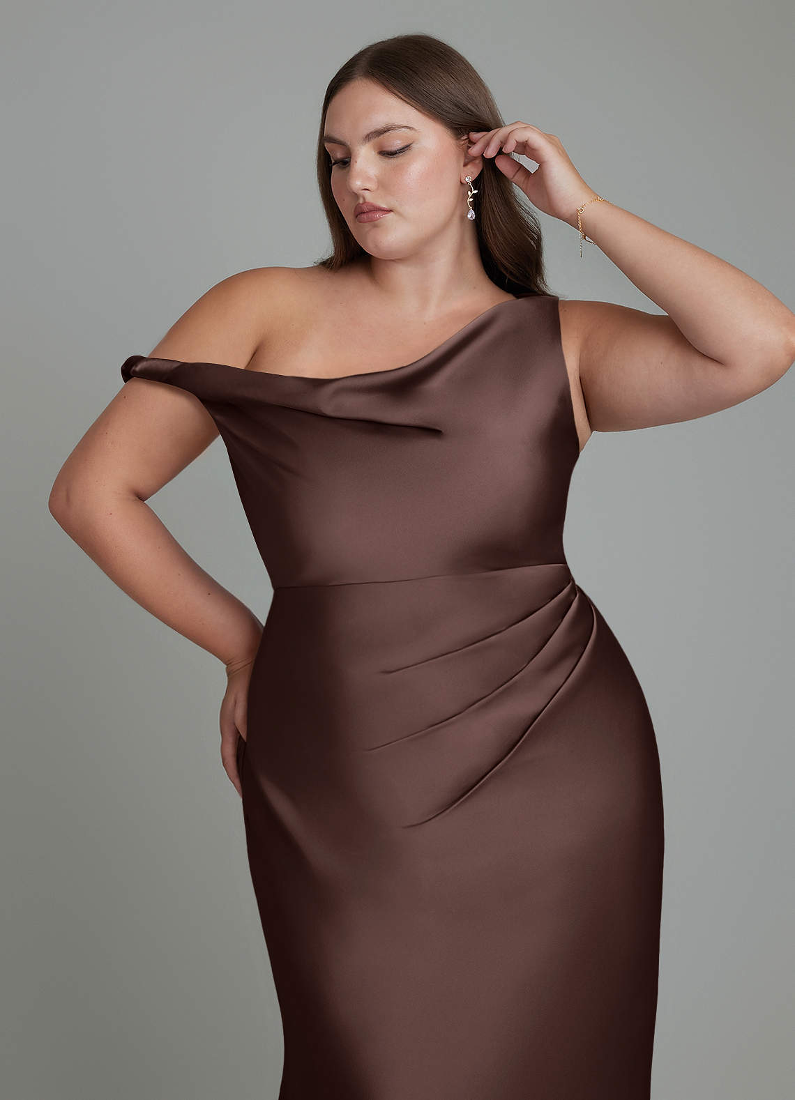 Azazie Emerson Bridesmaid Dresses Ganache Mermaid Off the Shoulder Stretch Satin Dress image11