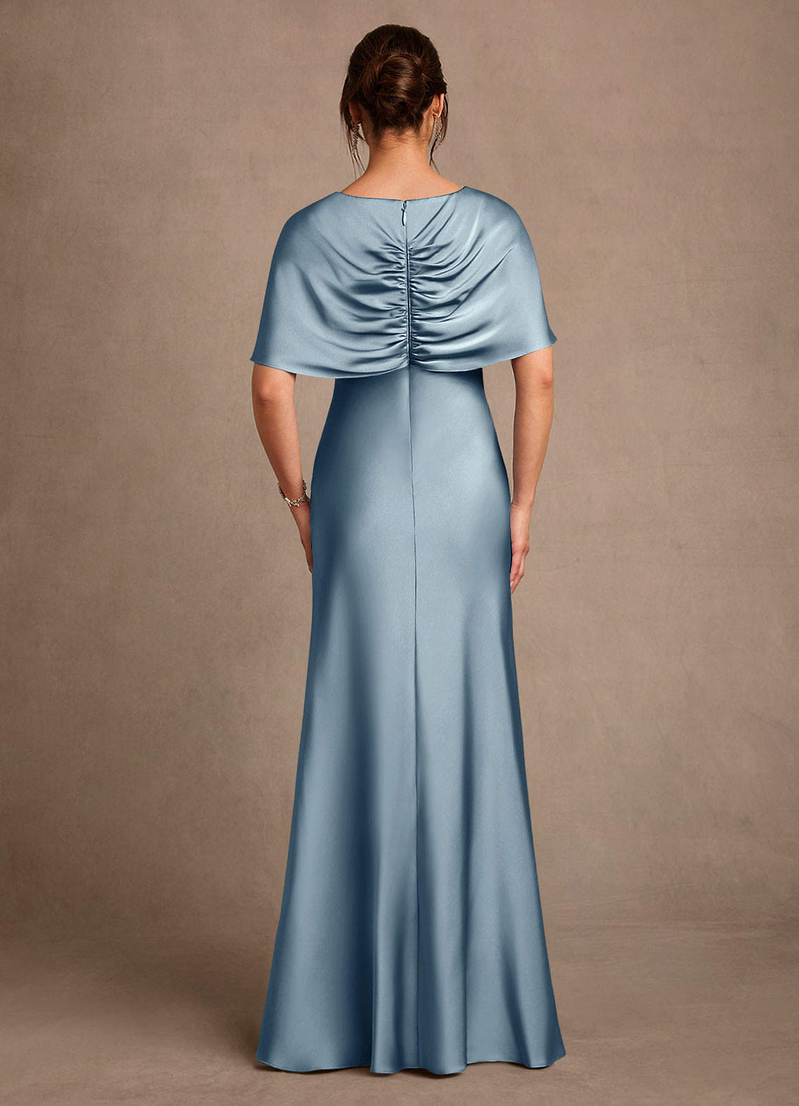 Azazie Dosia Klänningar till brudens mor Klä Tubklänning i Stretch Satin Plisserad Dammblå image2