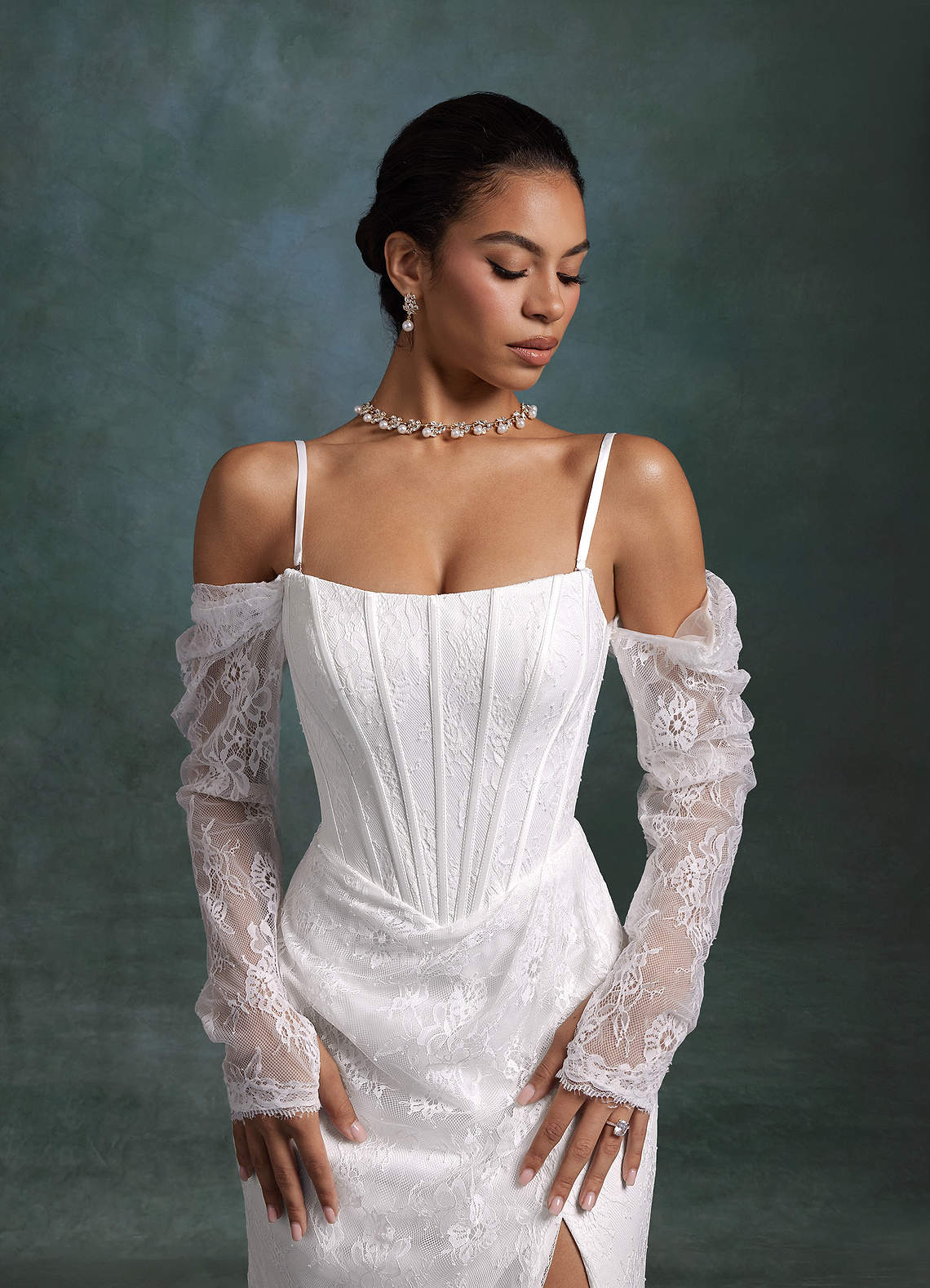 Azazie Zelda Diamond White Mermaid Side Slit Lace Dress | Azazie