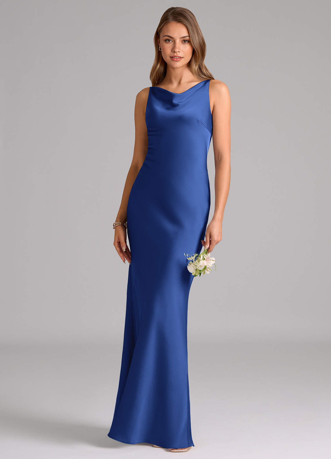 Azazie Allettie Bridesmaid Dresses Royal Blue Mermaid Stretch Satin Dress image1