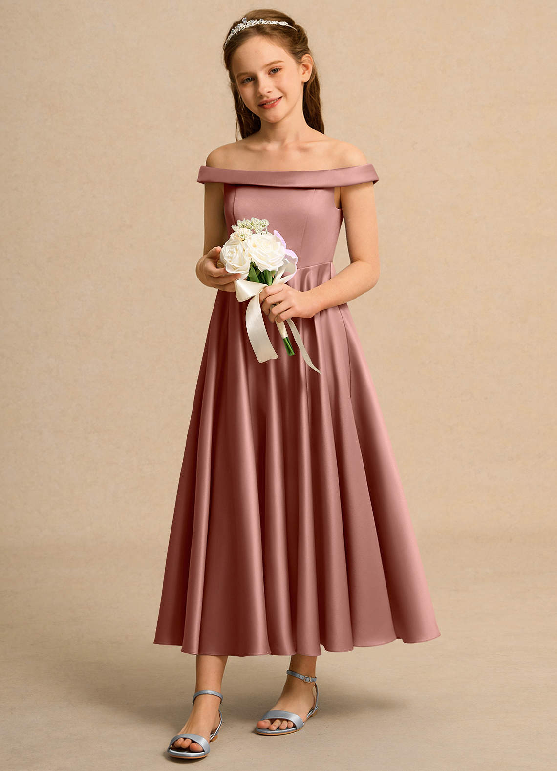 Azazie Teeny Girl Flower Girl Klänningar Klä A-Line i Matt satäng Plisserad image1