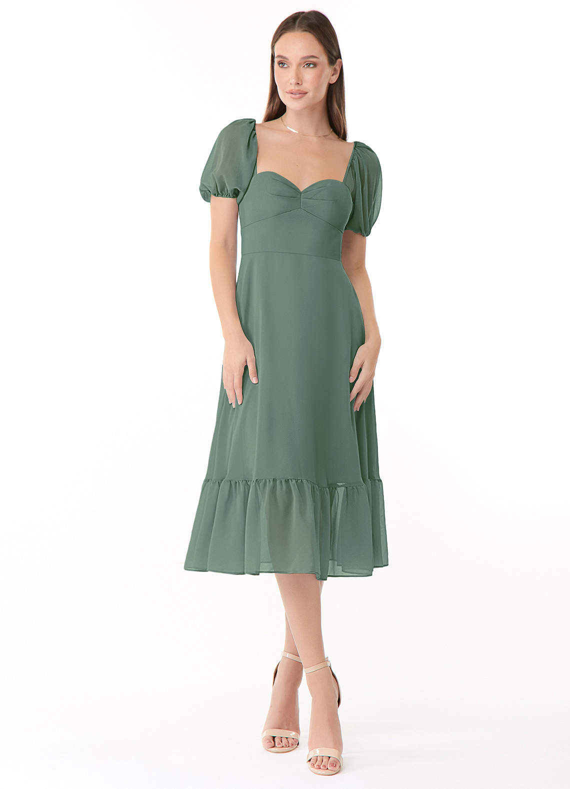 Azazie Baby Bridesmaid Dresses Eucalyptus A-Line Sweetheart Ruched Chiffon Dress image1