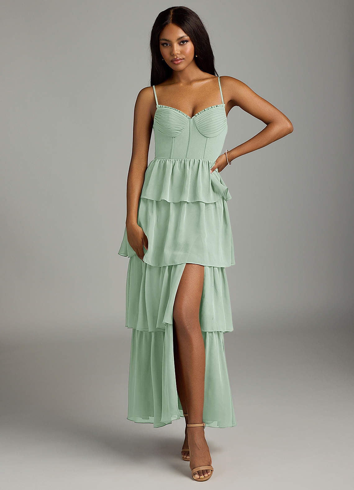 Azazie Kaiden Bridesmaid Dresses Agave A-Line Sweetheart Neckline Chiffon Dress image1