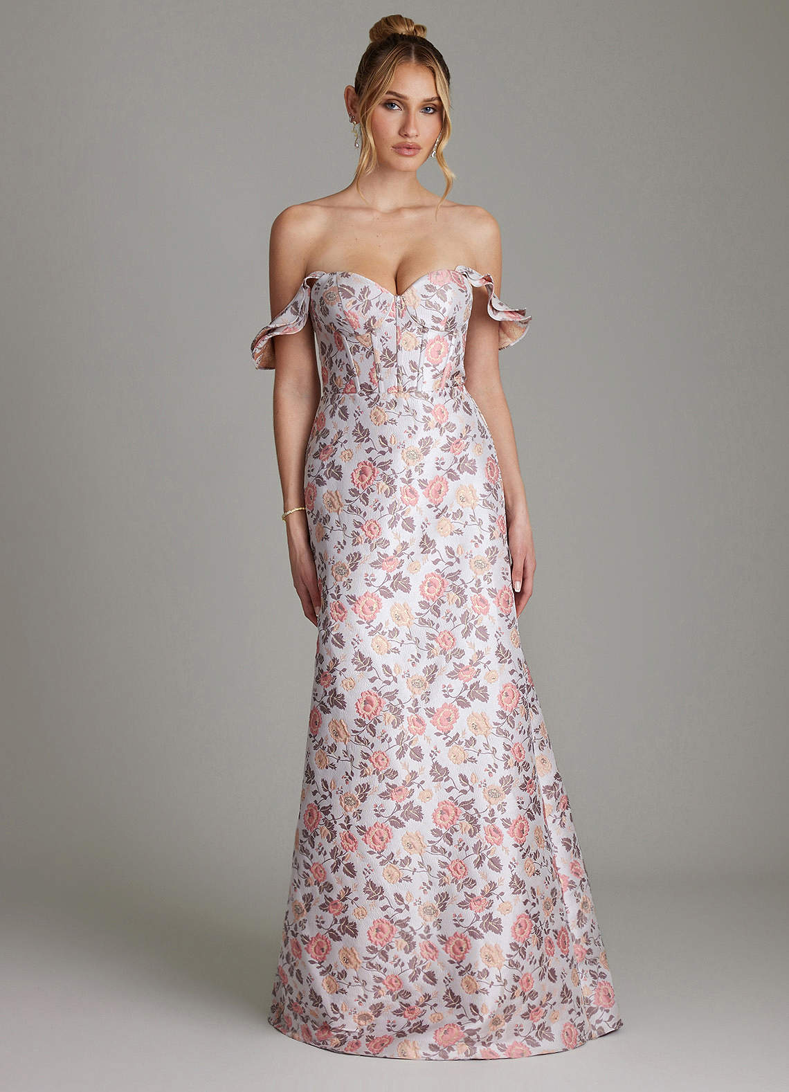 Azazie Adalynn Robes de demoiselle d'honneur Robe Trapèze en Brocart Rayé Rose Dorée image3