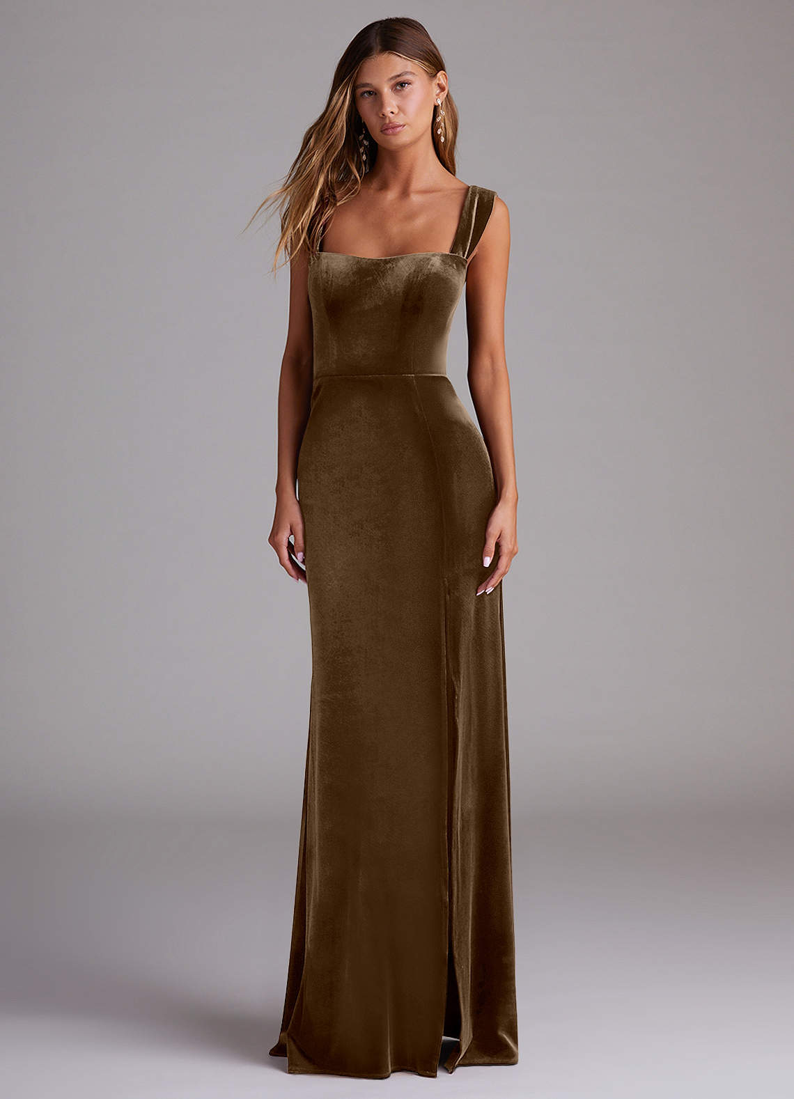 Azazie Junia Vestidos de damas de honor Vestido de Caoba de terciopelo de Corte Recto Convertible con Vestidos sin tirantes image1
