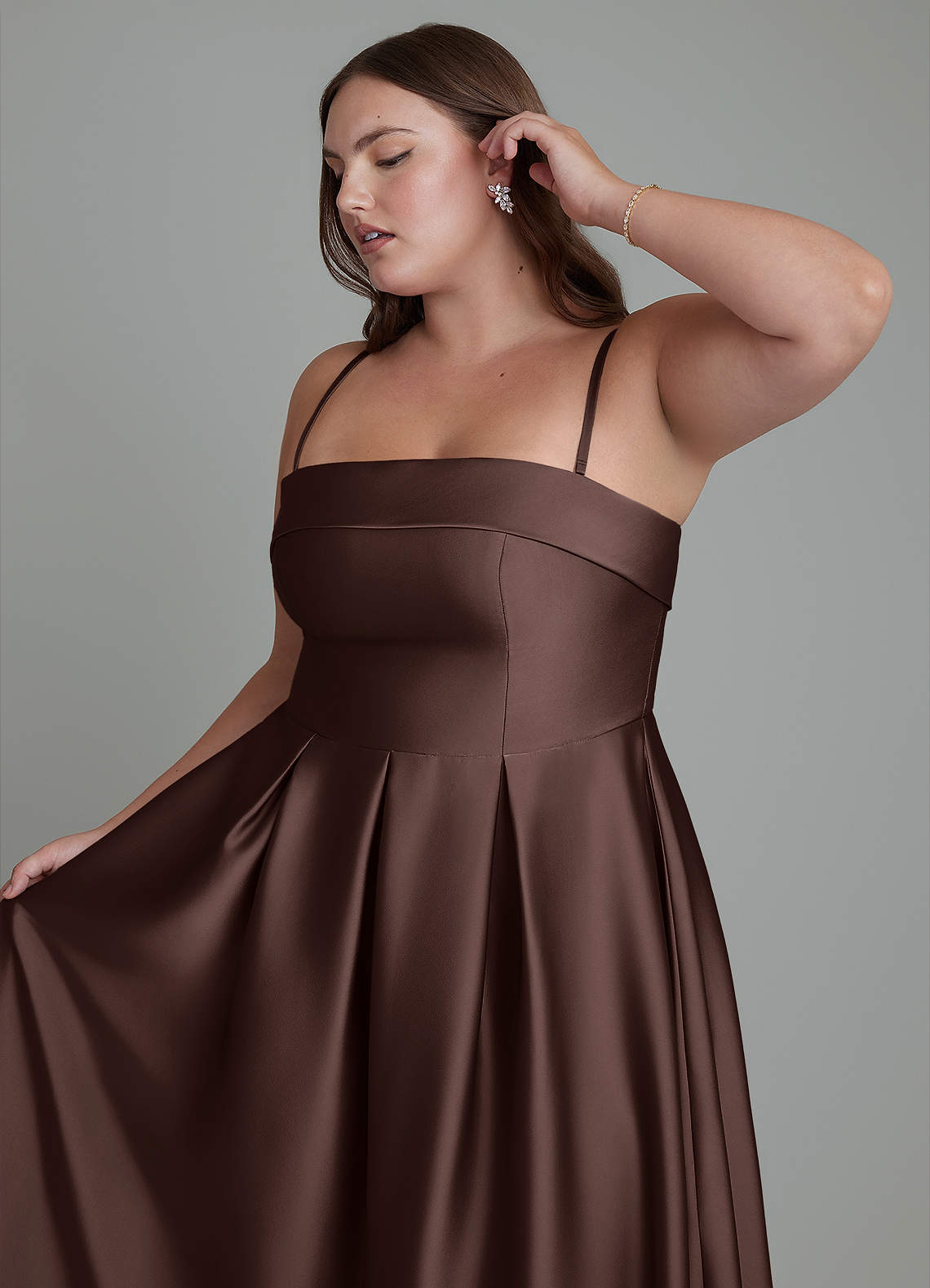Azazie Lucienne Bridesmaid Dresses Ganache A-Line Strapless Stretch Satin Convertible Dress image13
