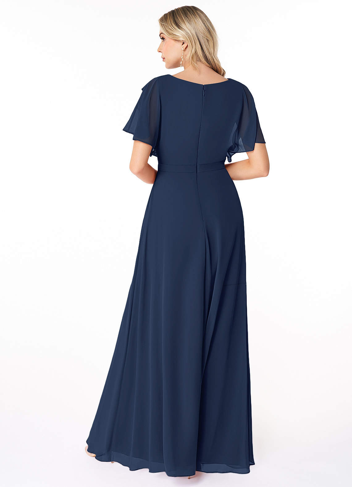 Azazie Aaliyah Modest Bridesmaid Dresses A-Line Scoop Pleated Chiffon Floor-Length Dress image1