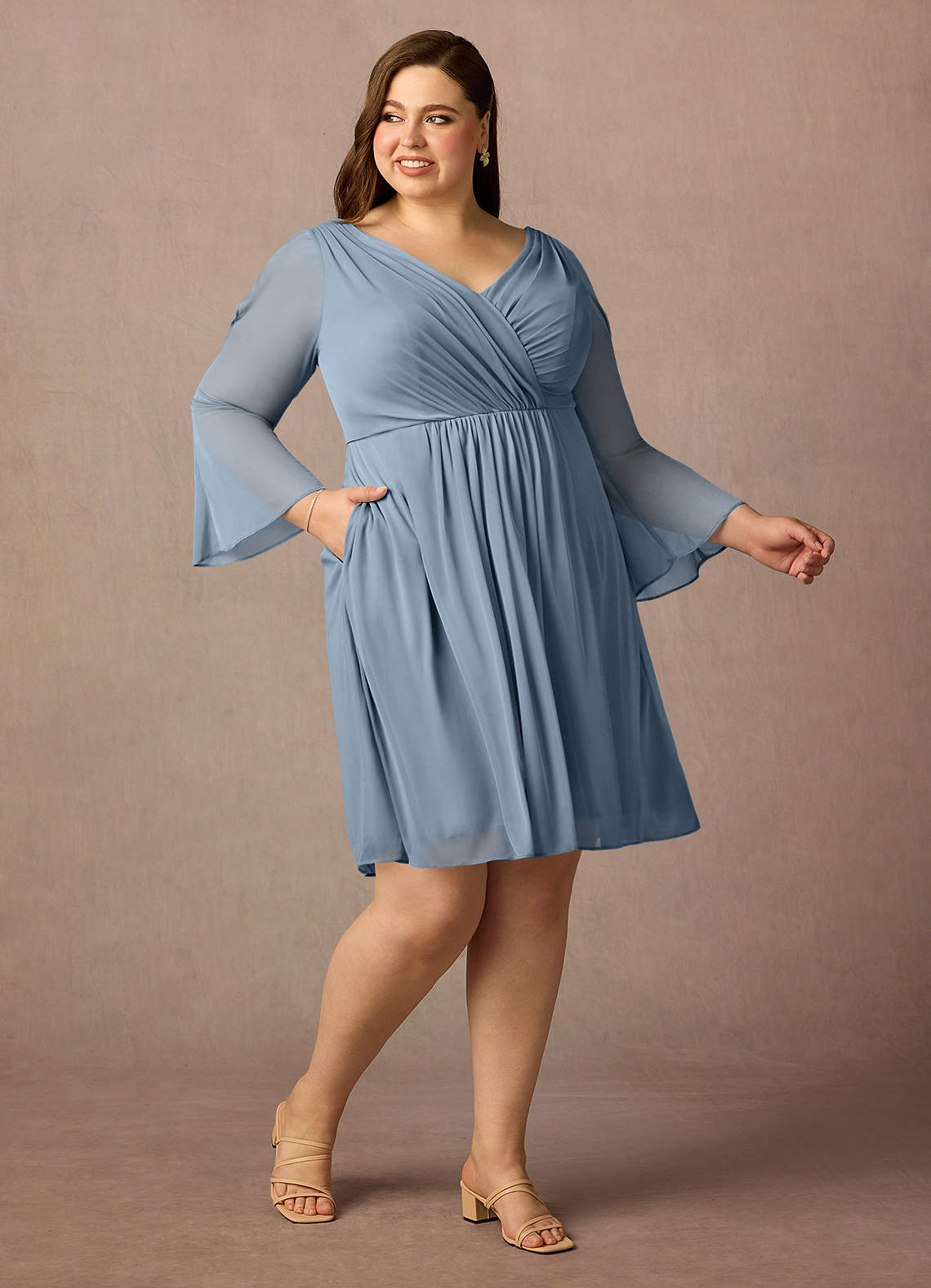 Azazie Teraso Mother of the Bride Dresses Dusty Blue A-Line Pleated Mesh Dress image11