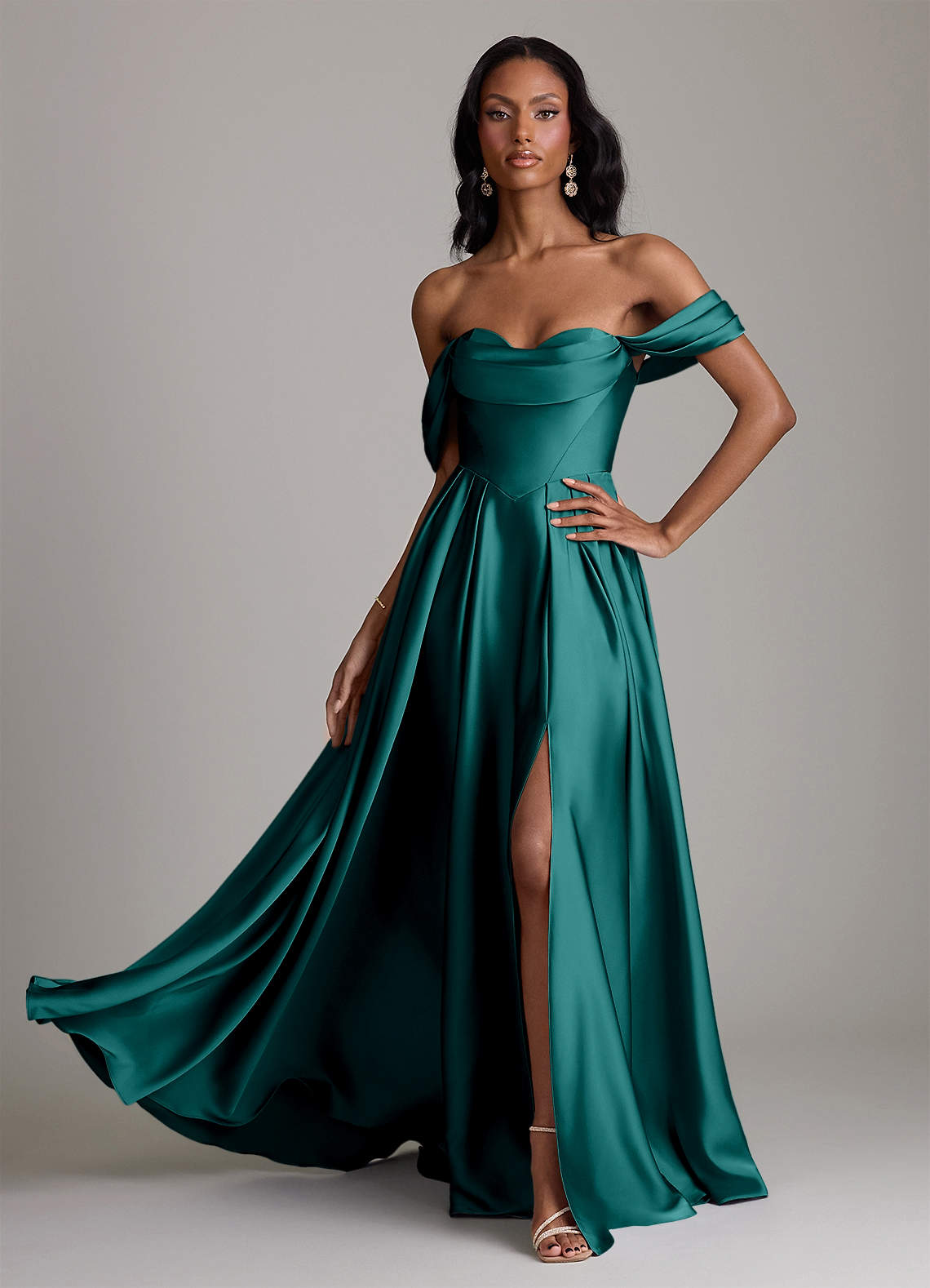 Azazie Loisa Peacock Stretch Satin Bridesmaid Dresses | Azazie