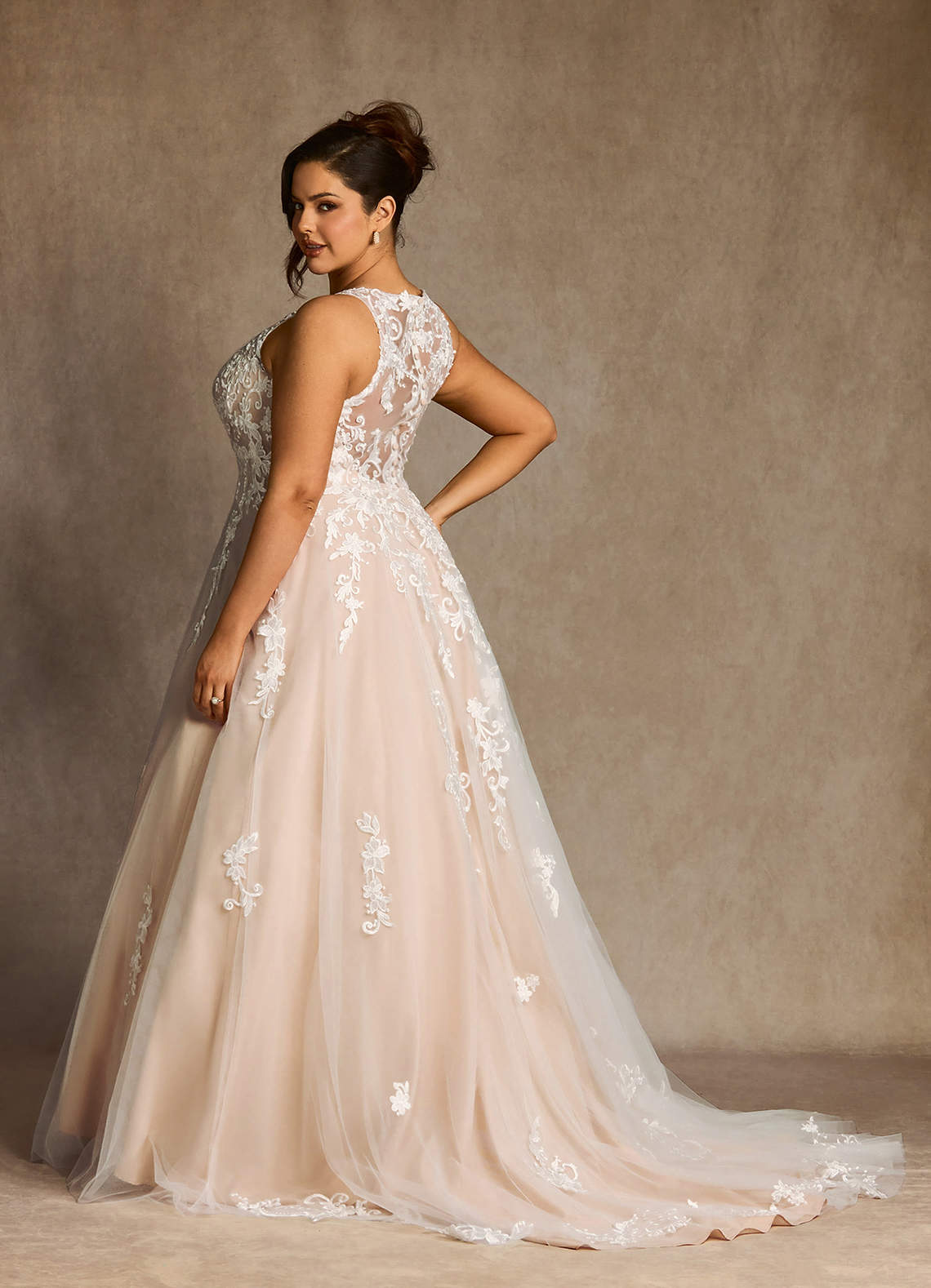 chinese dress ladies Strapless Sweetheart Lace Nude A-Line Destination Wedding Dress, Nude Pink main image 0