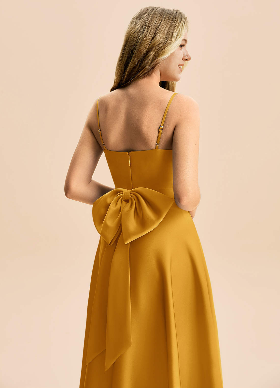 Azazie Rumi Junior Klä av A-Line i Stretch Satin Plisserad image5