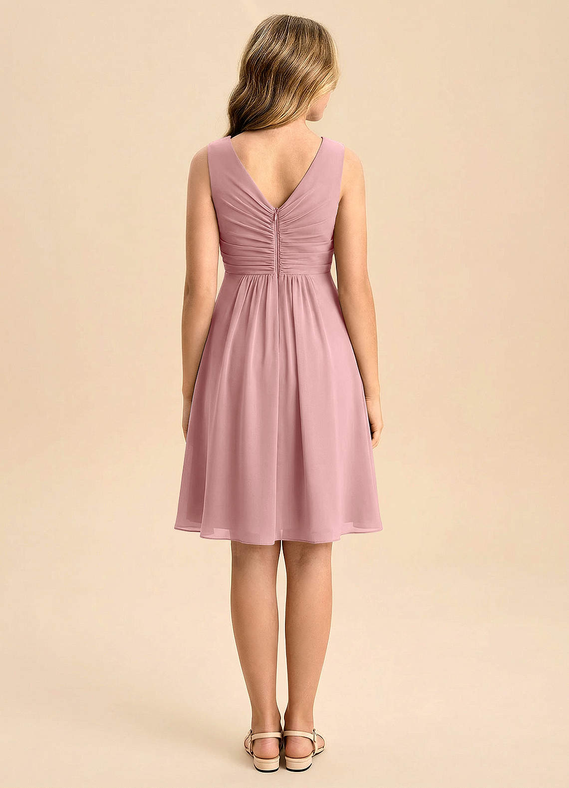 Azazie Skyla Junior Dusty Rose A-Line Pleated Chiffon Dress image1