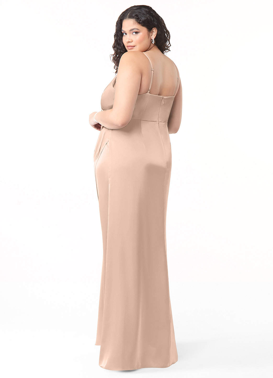 Azazie Maci Bridesmaid Dresses English Rose A-Line V-Neck Pleated Stretch Satin Dress image14