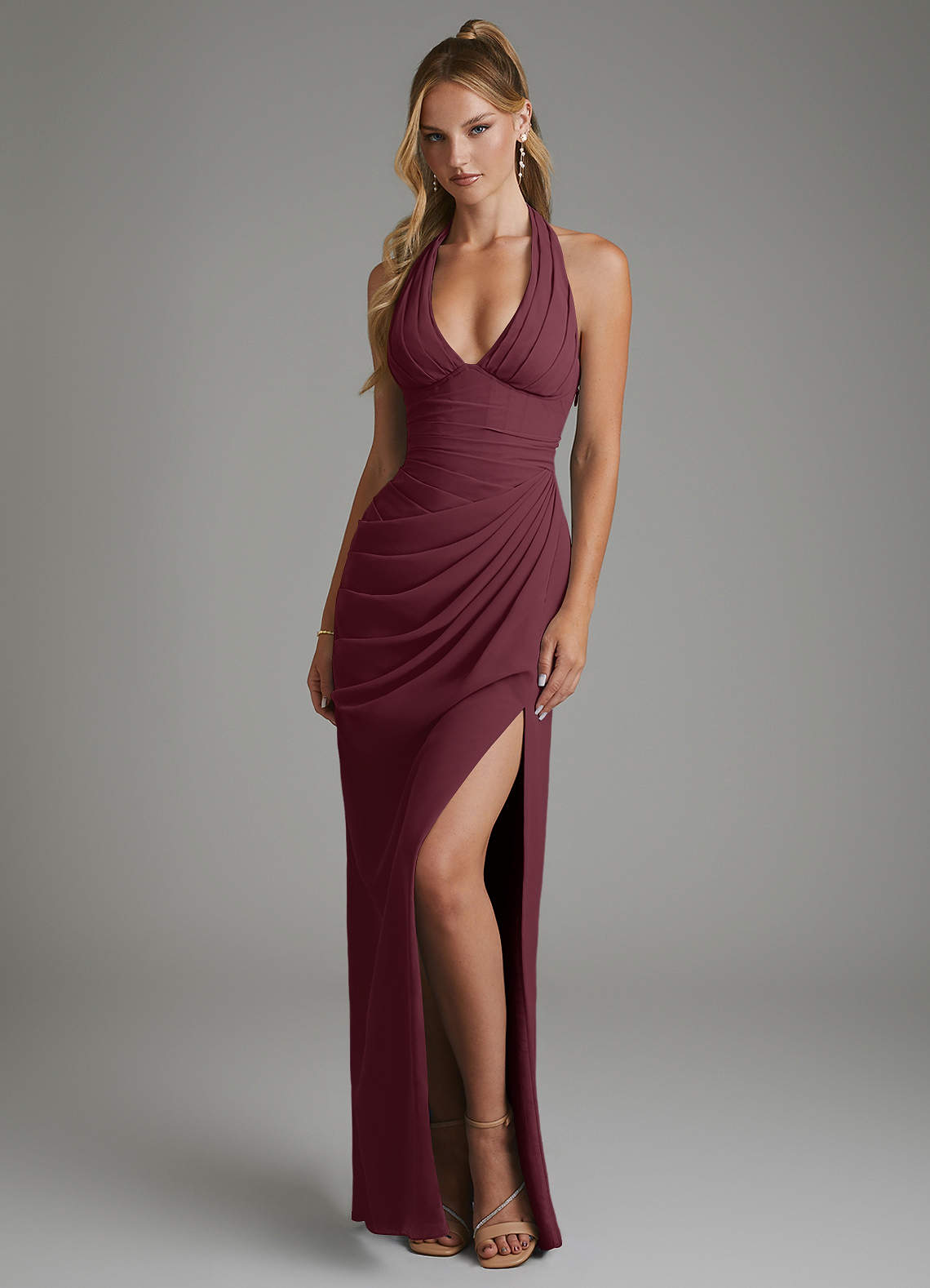 Azazie Tina Bridesmaid Dresses Cabernet Mermaid Corset Chiffon Dress image3