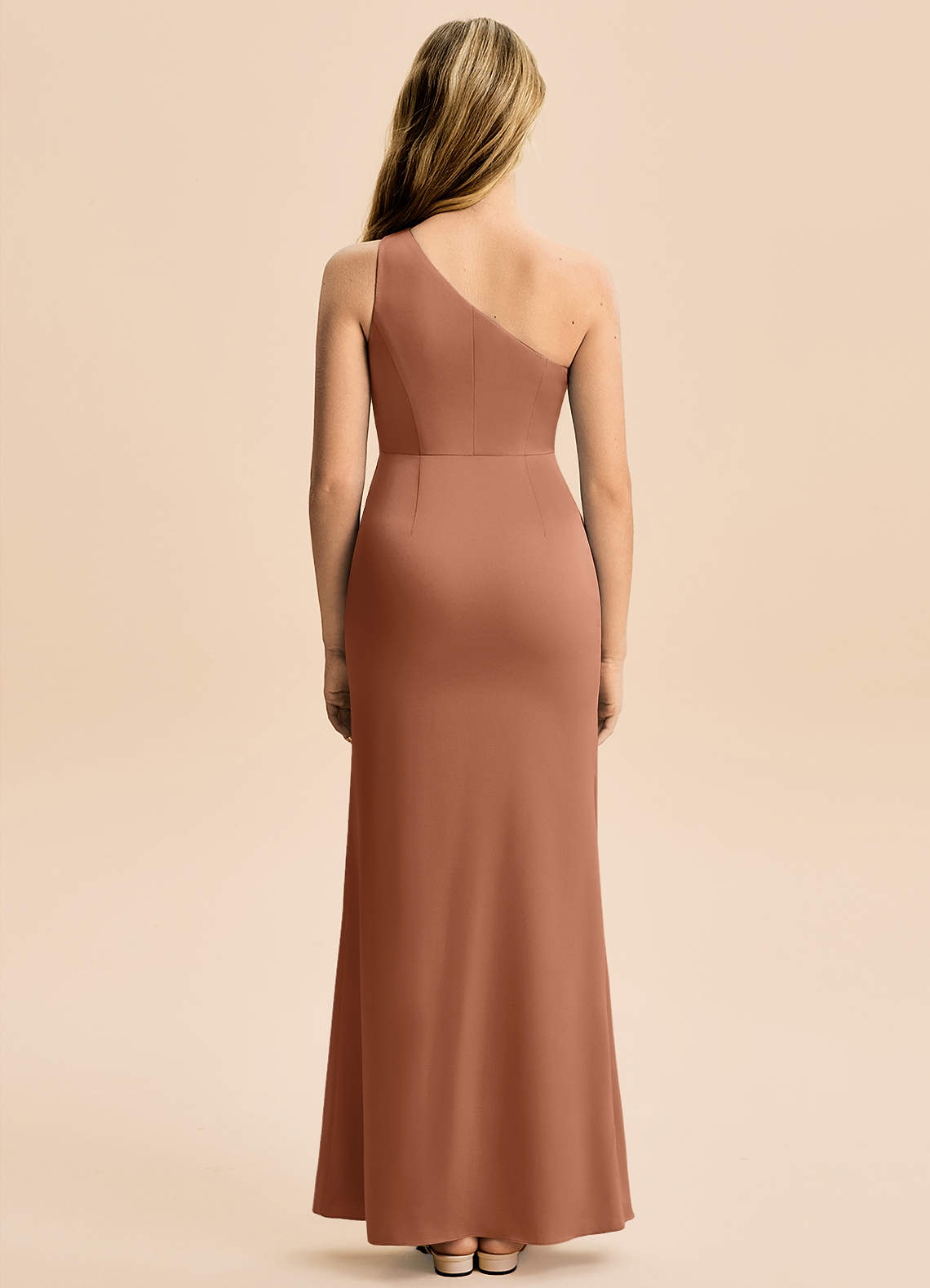 Azazie Akilah Junior Bronzer Sheath Pleated Stretch Satin Dress image5