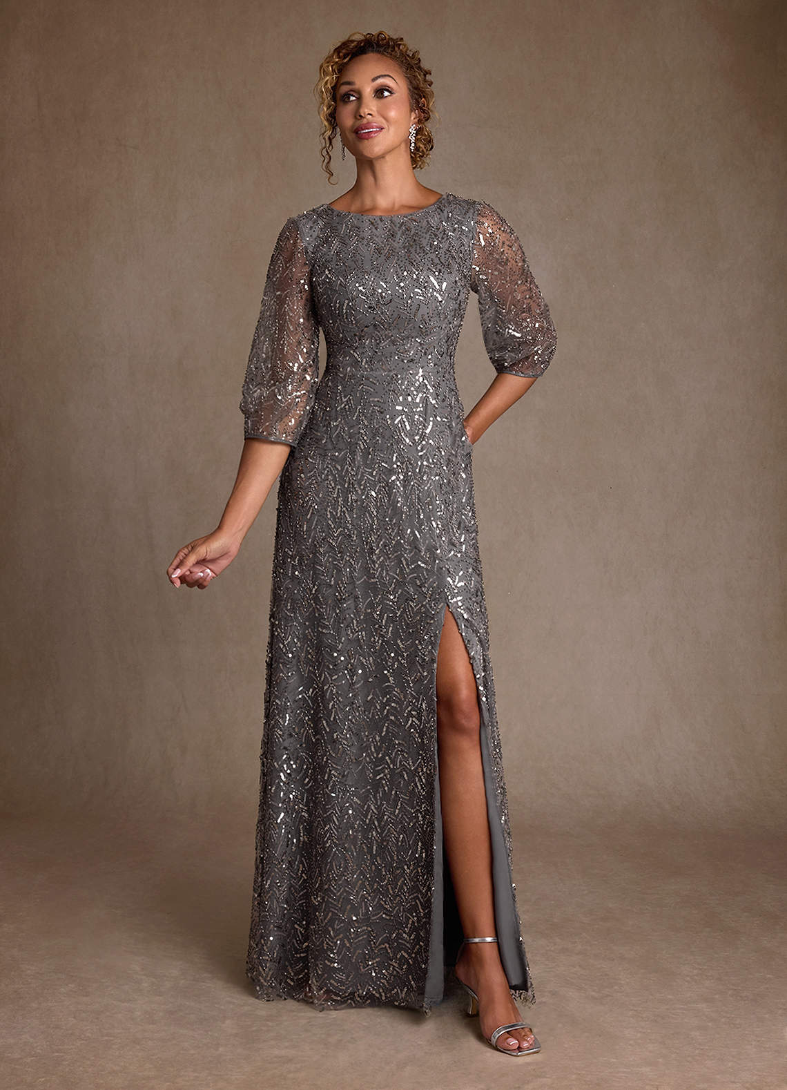 Azazie Rosamaria Steel Grey A-Line Sequins Dress Ready to Ship | Azazie