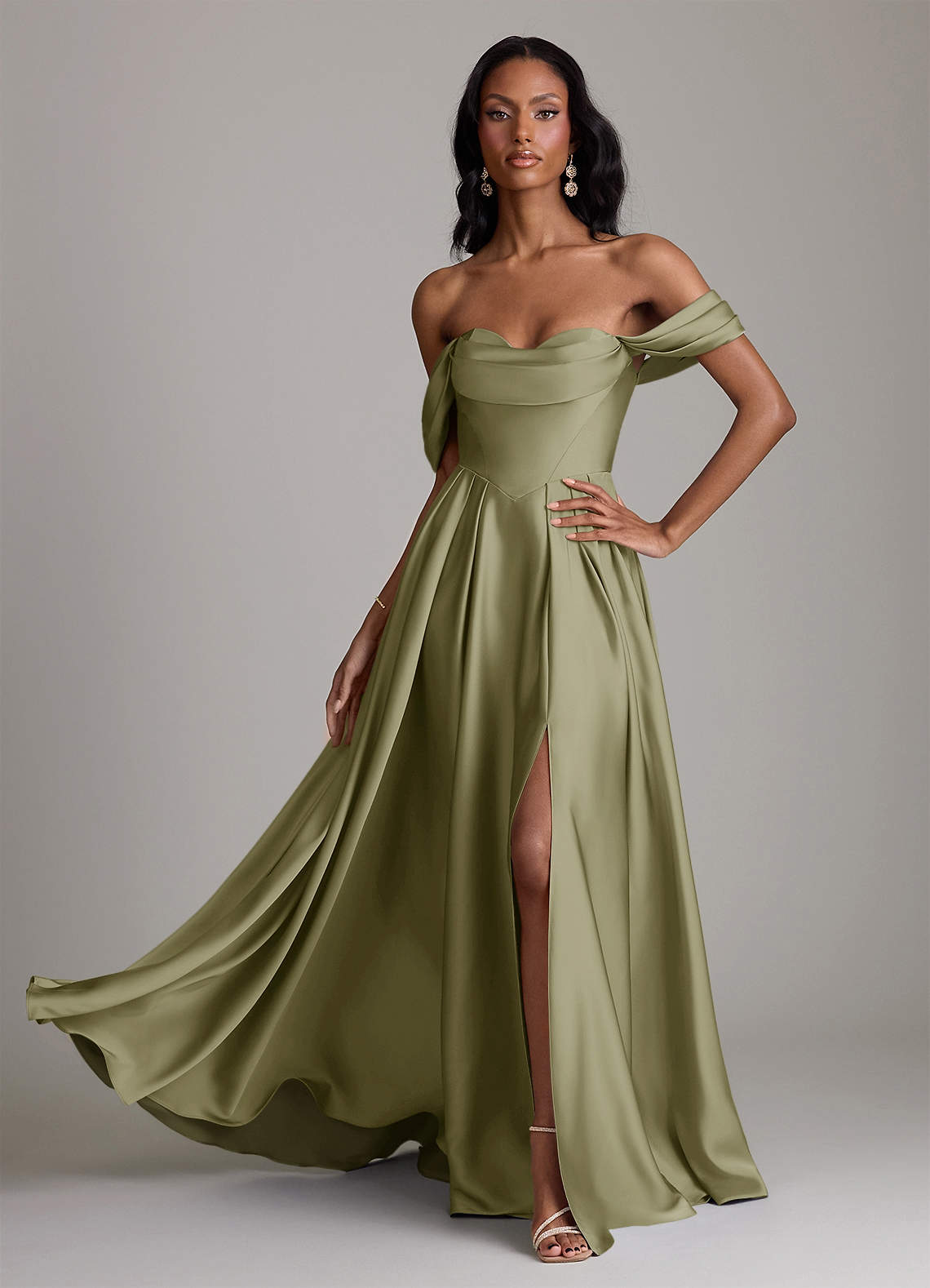 pistachio bridesmaid dresses Azazie Leo creating a sculptural profile that skims the body without clinging Azazie Elle