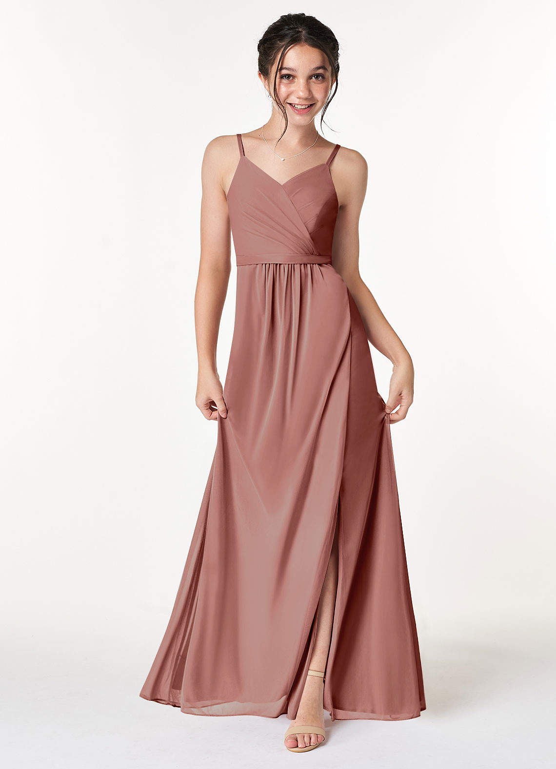 Azazie Luxy Junior Candy Pink Pleated Mesh Dress image1
