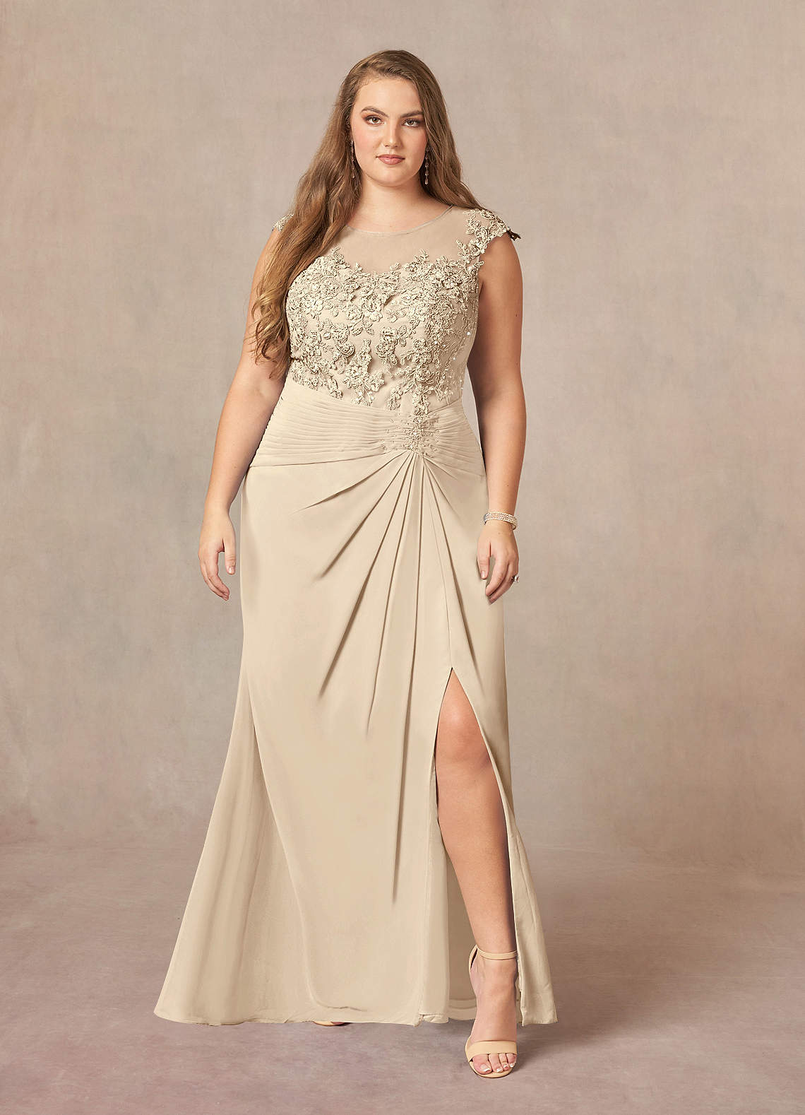 Azazie Libby Final Sale Champagne A-Line Scoop Sequins Chiffon Dress image1