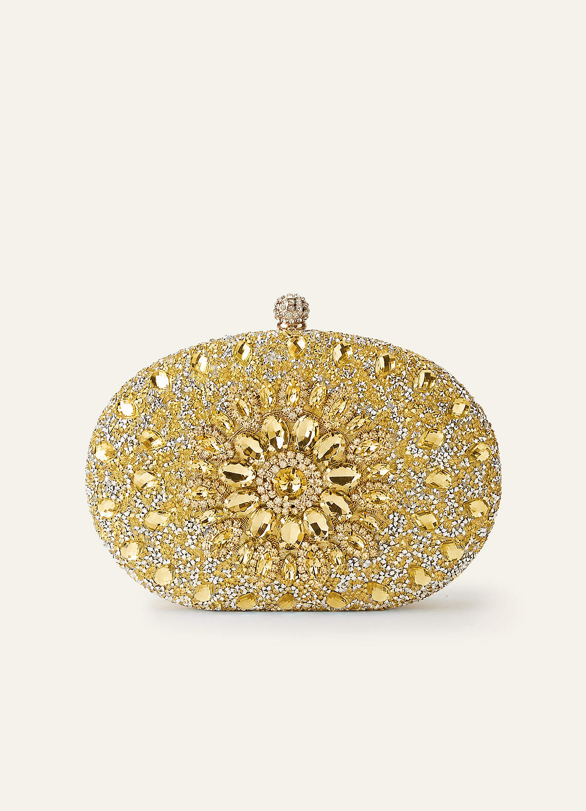 front Crystal Sunburst Clutch Bag with Detachable Chain Strap