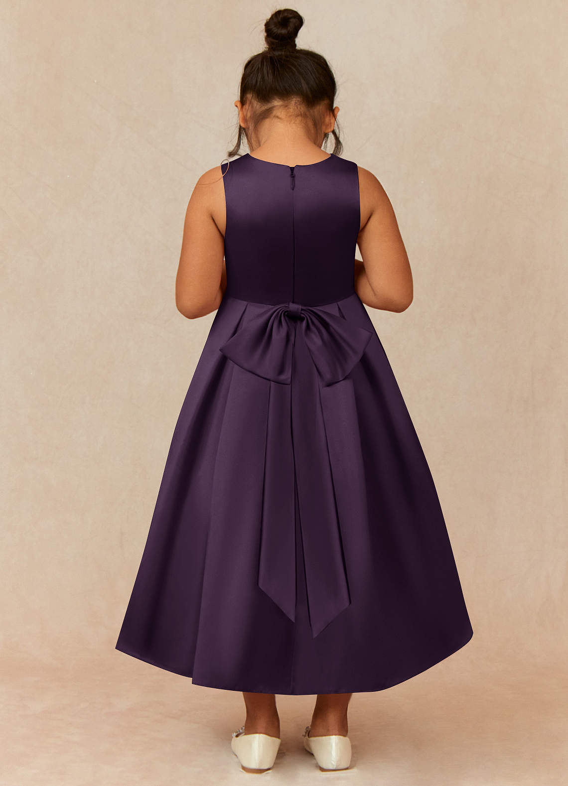 Azazie Ronda Plum A Line Pleated Matte Satin Dress Azazie