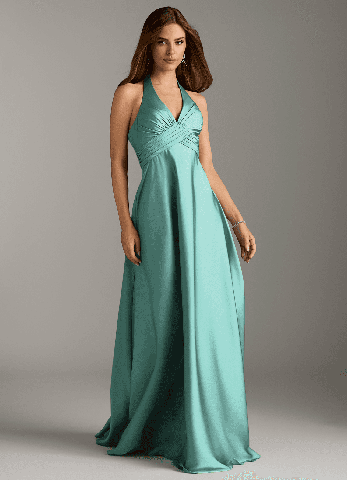 Azazie Tessie Robes de demoiselle d'honneur Robe Trapèze en Satin extensible Plissée Aqua image1