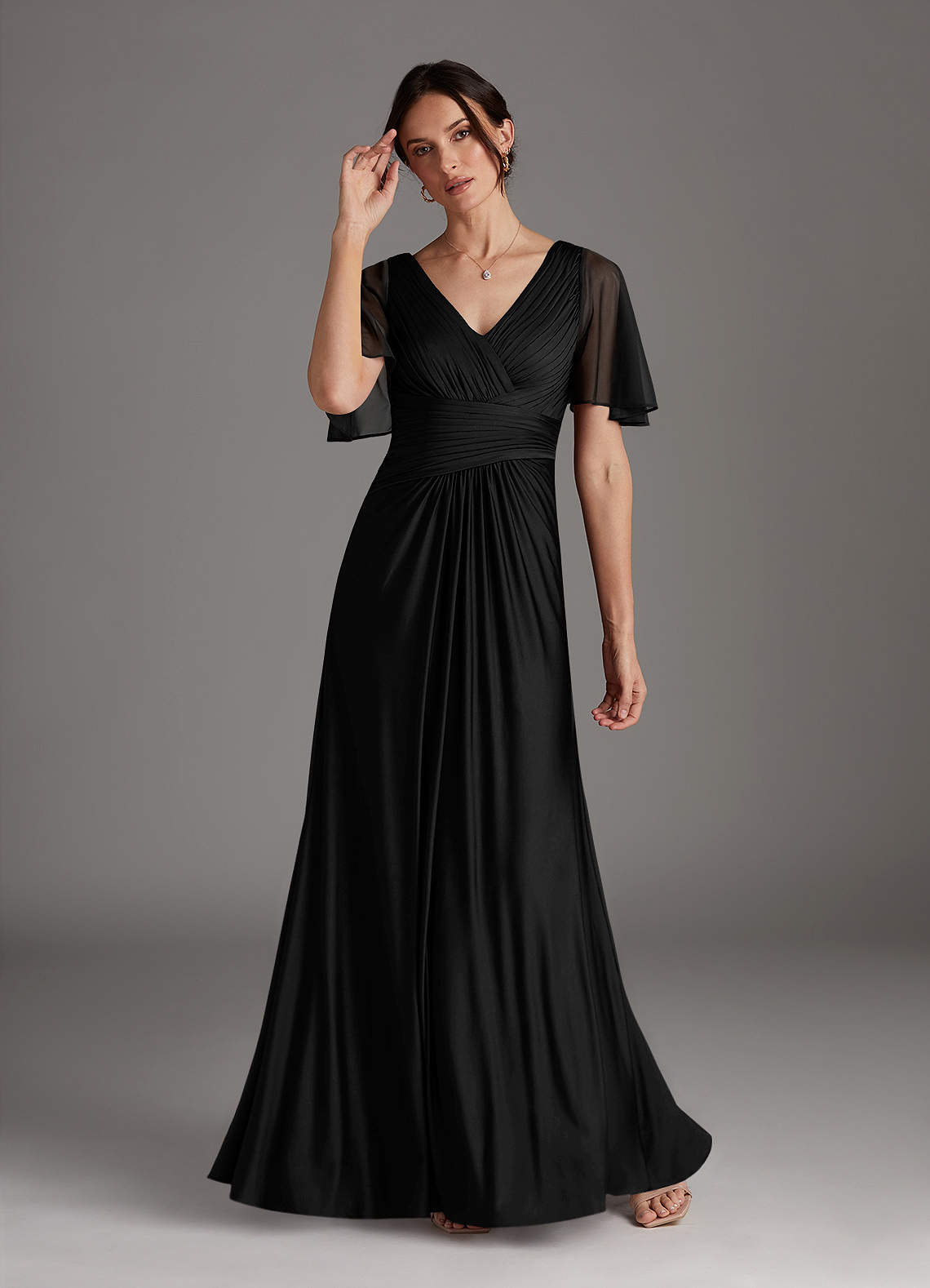 Azazie Sicily Black A-Line Pleated Jersey Dress Ready to Ship | Azazie