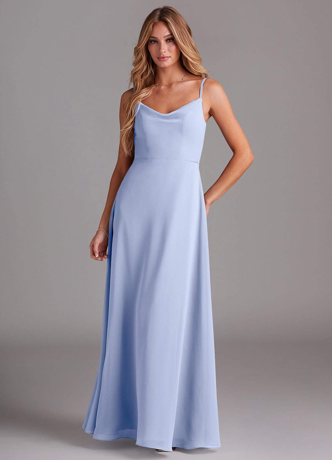 Azazie Daenerys Bridesmaid Dresses Ice A-Line Cowl Chiffon Dress image1