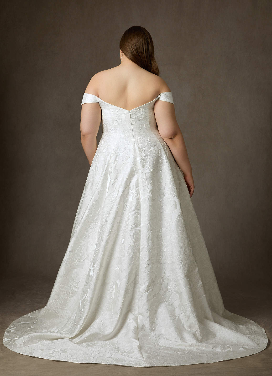 Azazie Amaya Hochzeitskleider Ballkleid Schulterfrei Blumen-Jacquard Kleid Diamantweiß image11