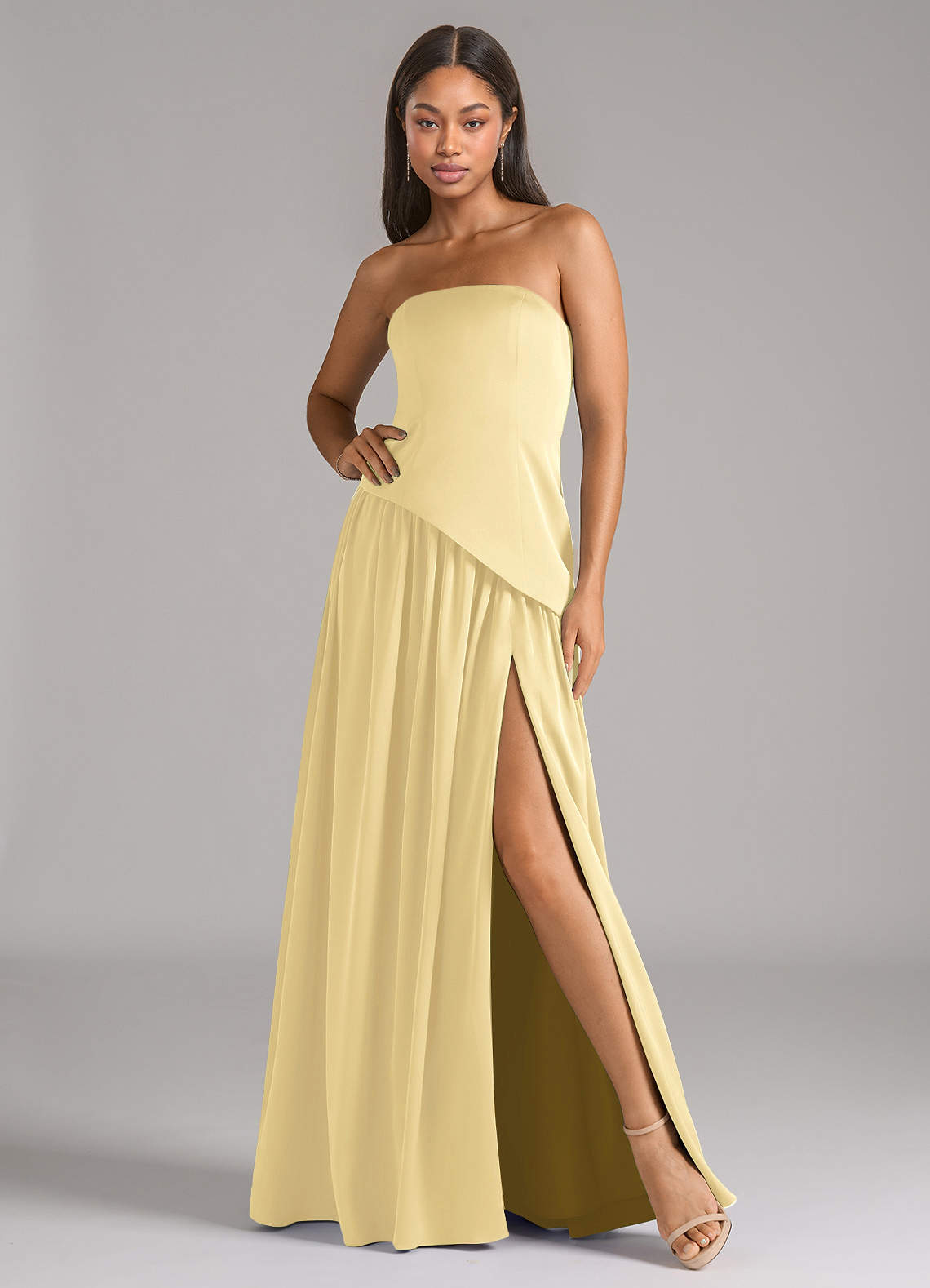 adeline bridesmaid dress Azazie A-Line Strapless Floor-Length Stretch Satin Bridesmaid Dresses