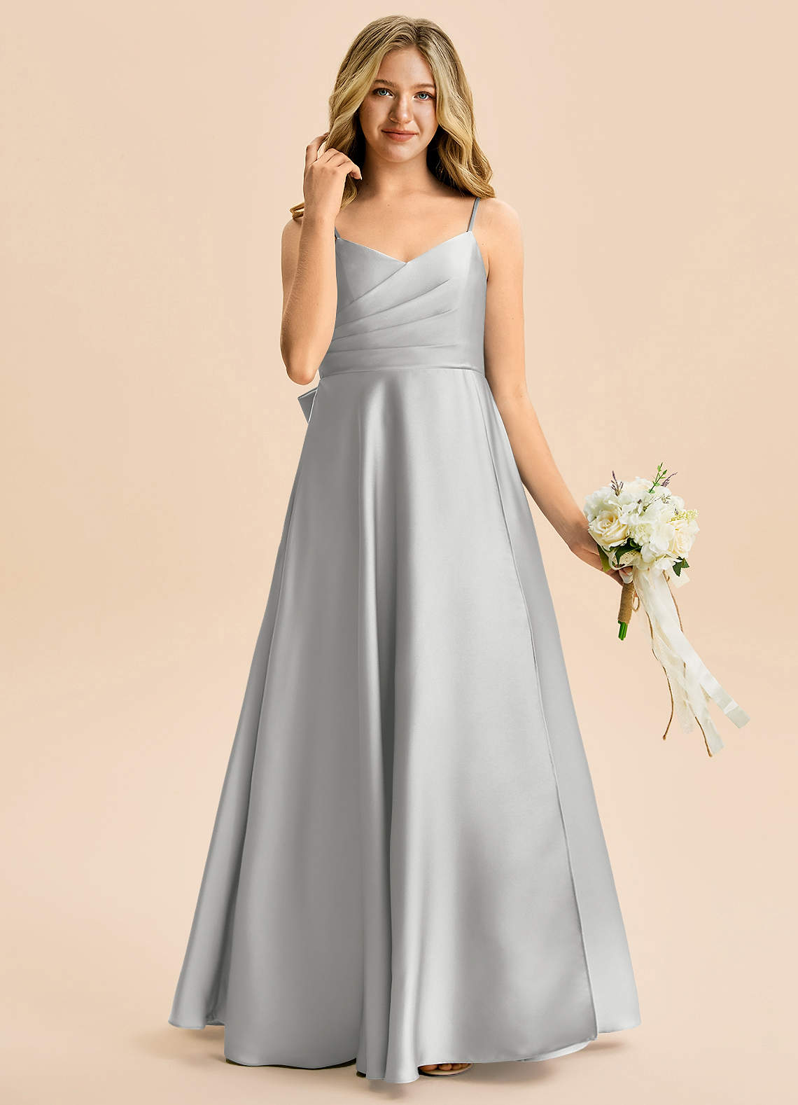 Azazie Rumi Junior Klä av A-Line i Stretch Satin Plisserad image3