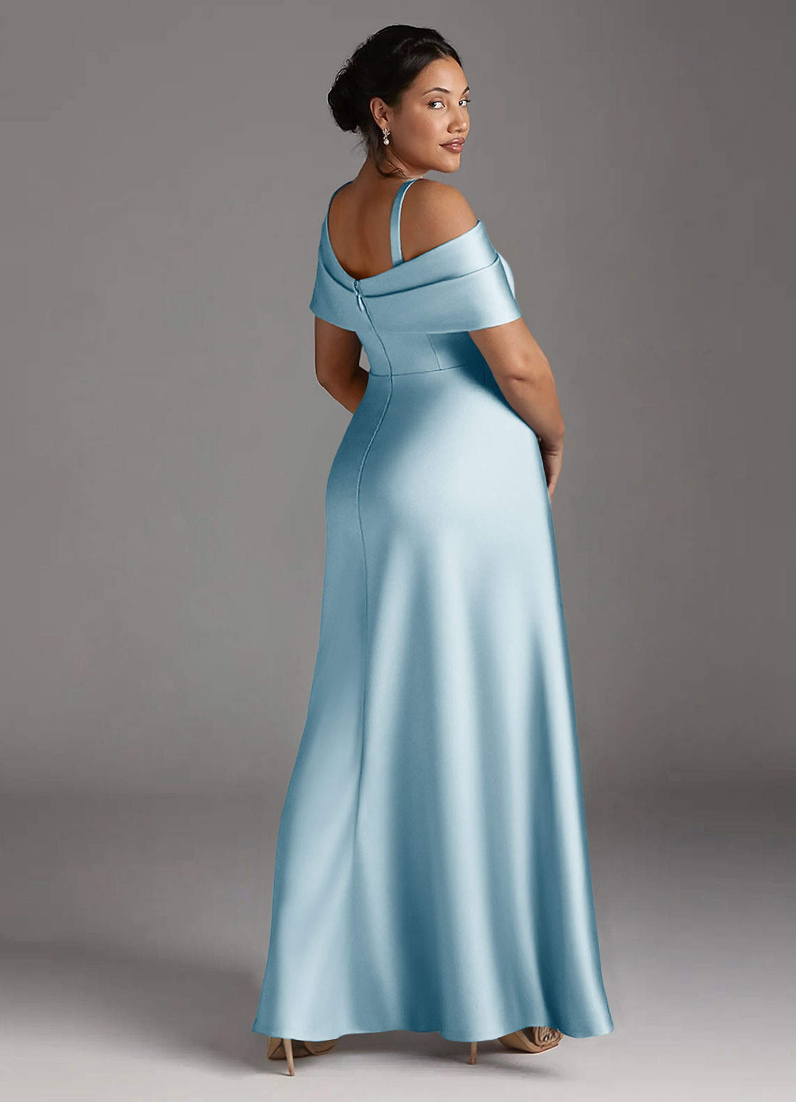 Azazie Milton Abiti per la Madre della Sposa Abito A-Line in Raso Elasticizzato Plissettato Azzurro image11