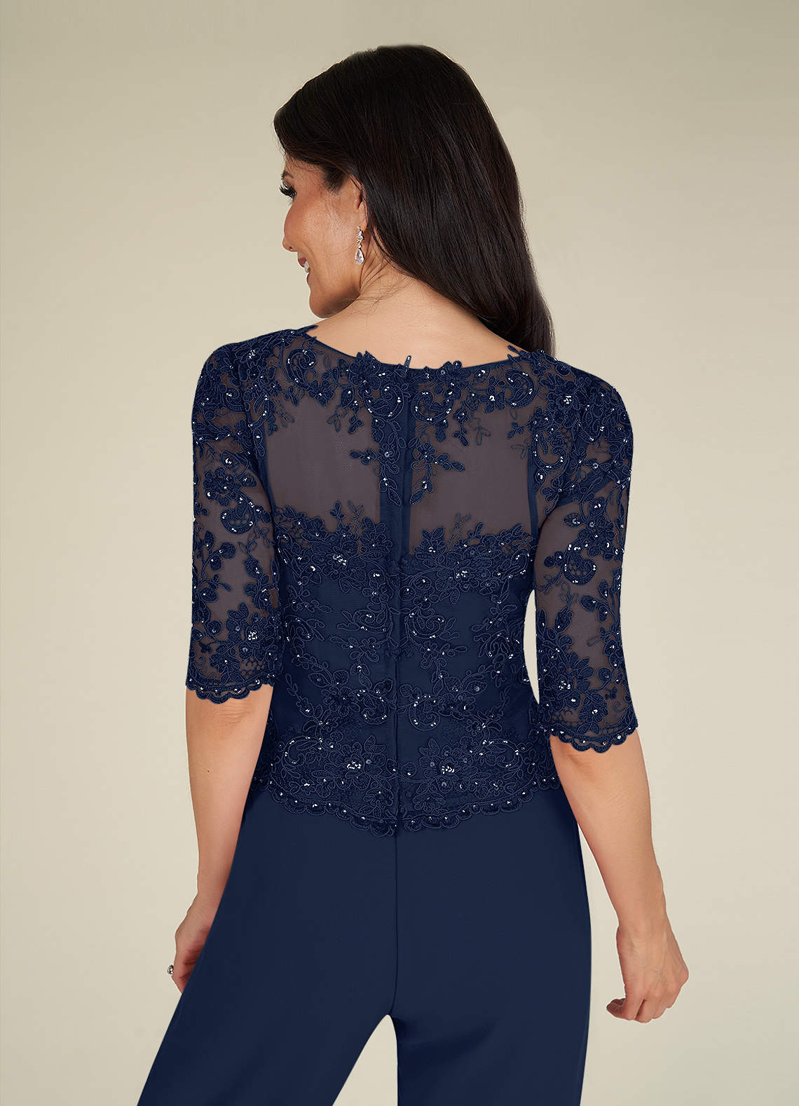 Azazie Florida Abiti per la Madre della Sposa Abito Tuta Pantaloni in Chiffon Lustrini Marino Scuro image12