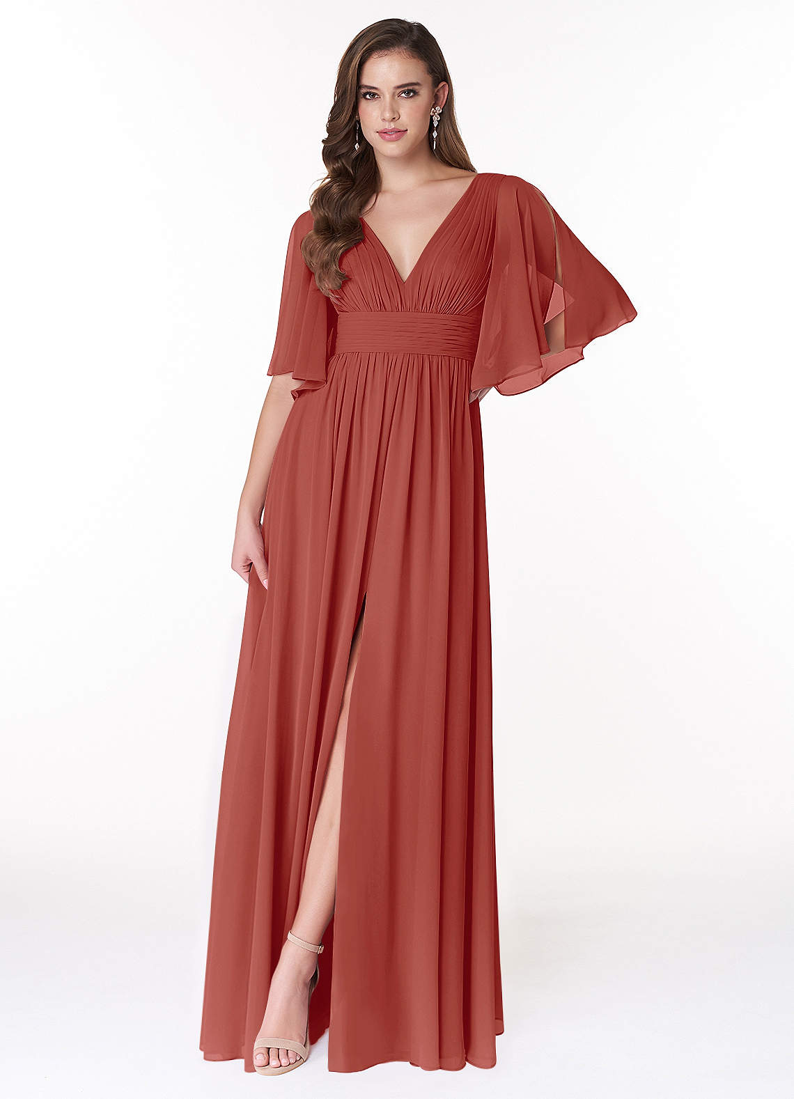 Azazie Temeka Bridesmaid Dresses Terracotta A-Line Ruched Chiffon Dress image1