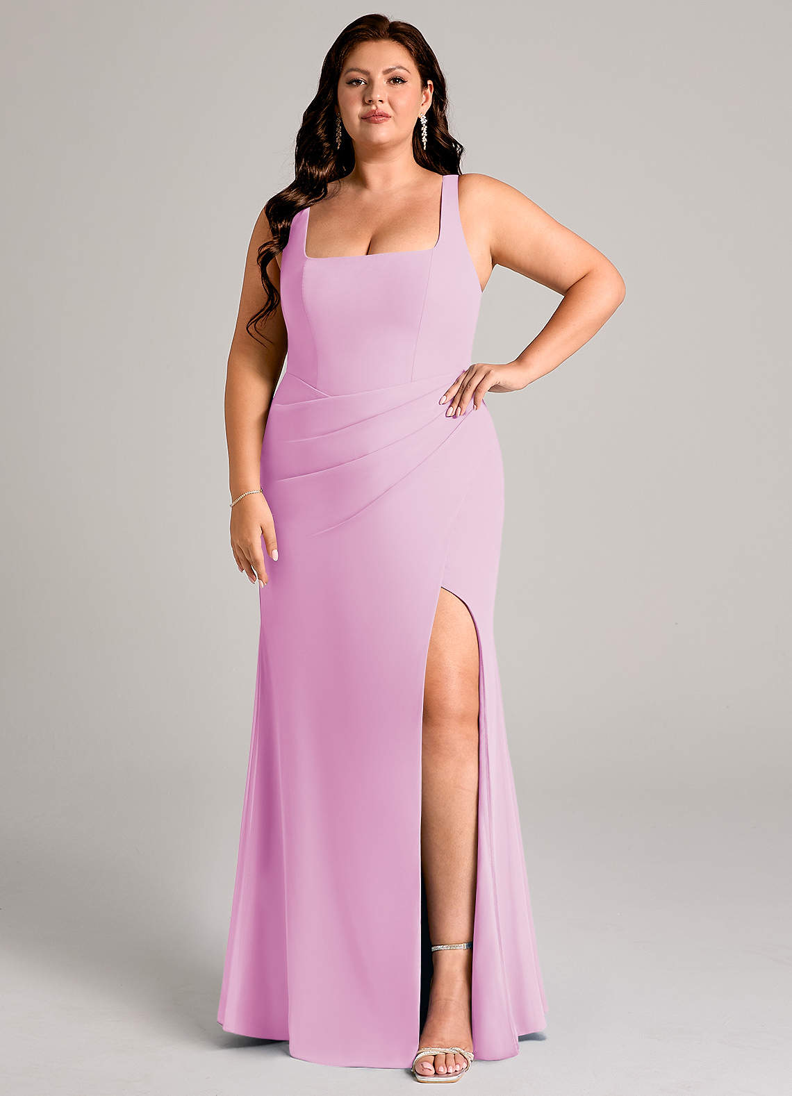 Azazie Mero Abiti da Damigella Abito Tubino in Chiffon Plissettato Rosa Confetto image1