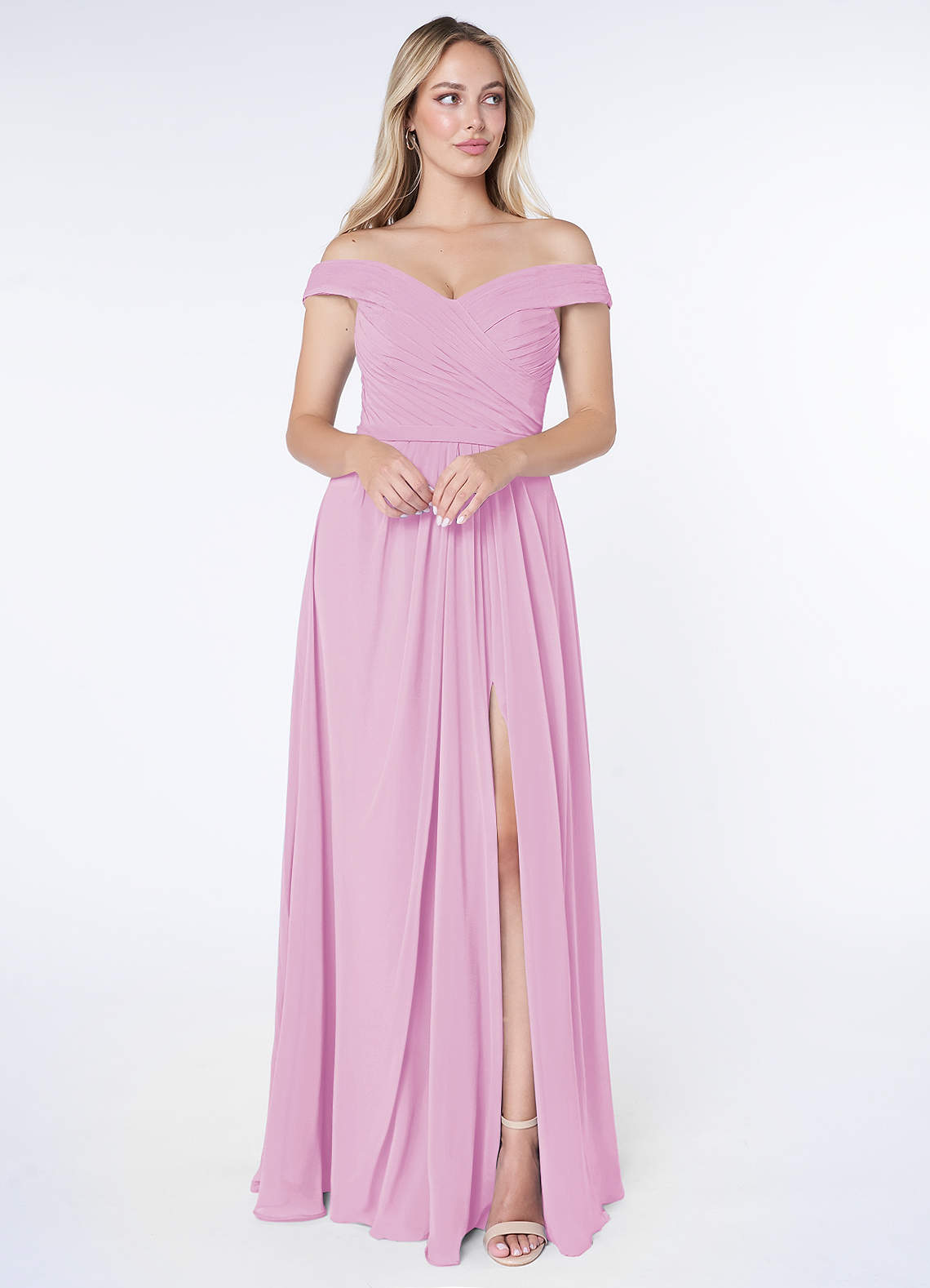 Azazie Audrianna Robes de demoiselle d'honneur Robe Trapèze Convertible en Mousseline de soie Schulterfrei gerafft Rose Bonbon image1