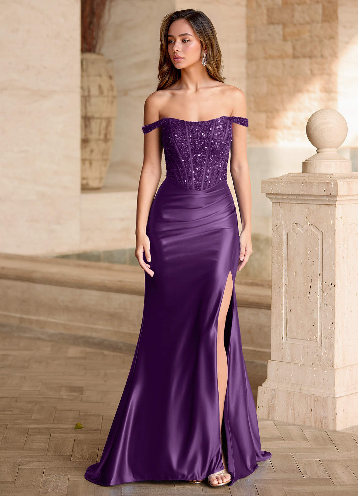 purple velvet dress for women Azazie 2026 Corset Sequins Mermaid Prom Dress Purple Gown