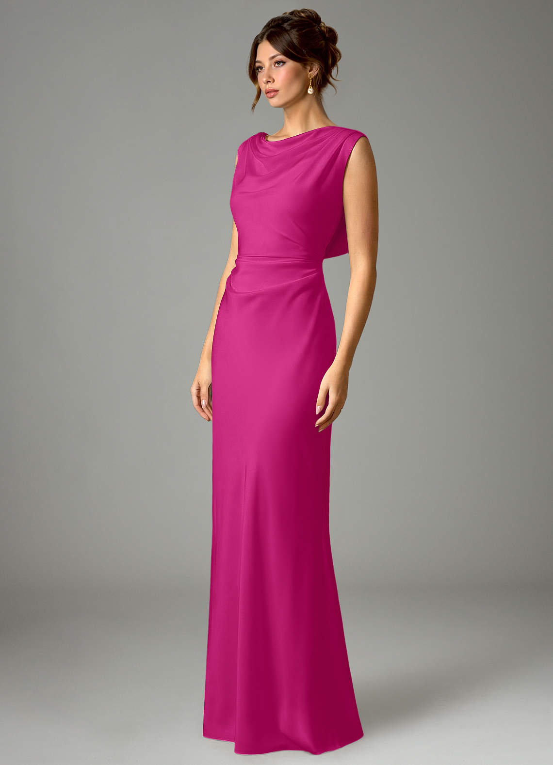 Azazie Kieryn Bridesmaid Dresses Fuchsia Mermaid Pleated Stretch Satin Dress image4