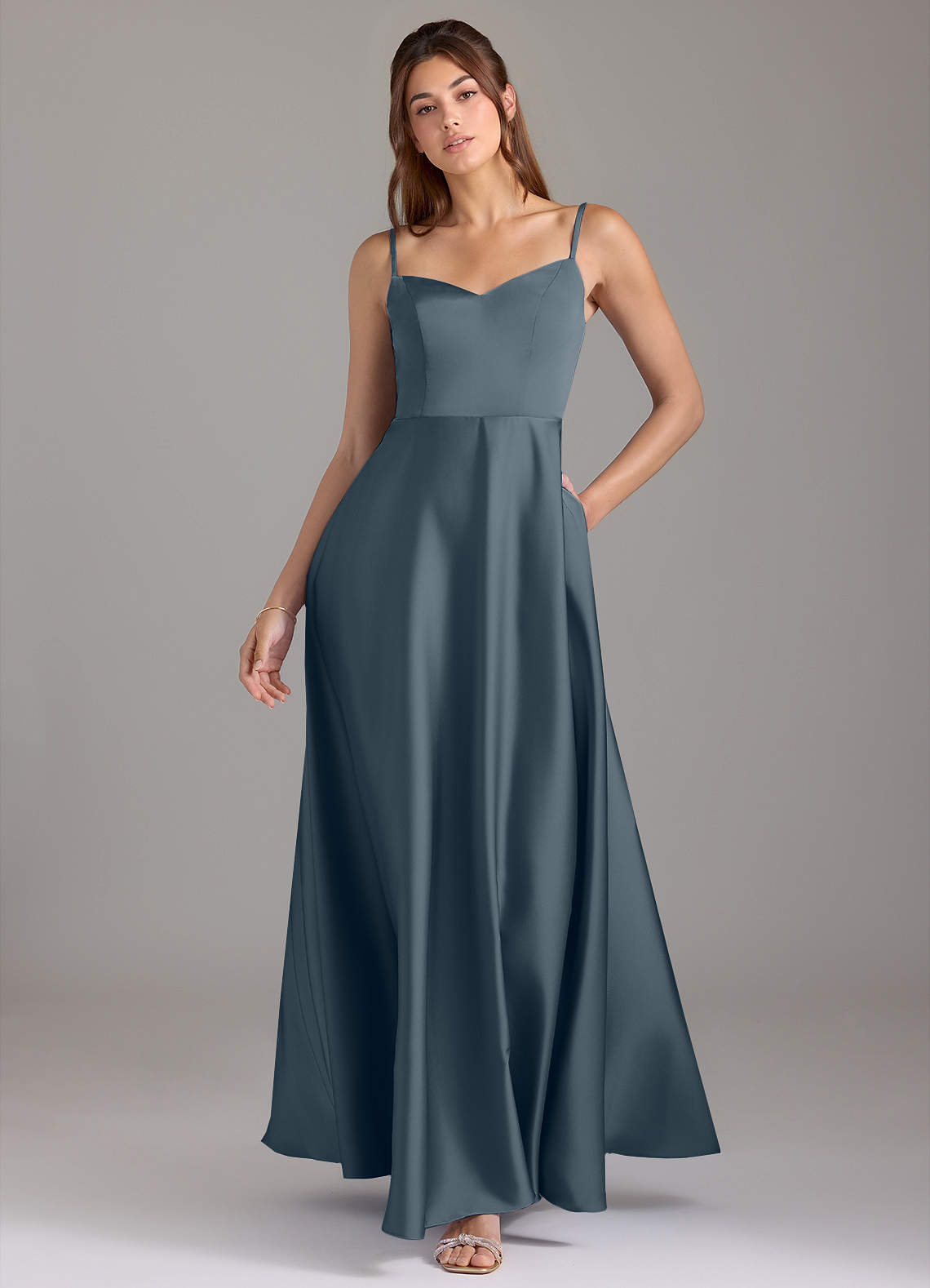 Azazie Marley Bridesmaid Dresses Twilight A-Line Off the Shoulder Stretch Satin Convertible Dress image1