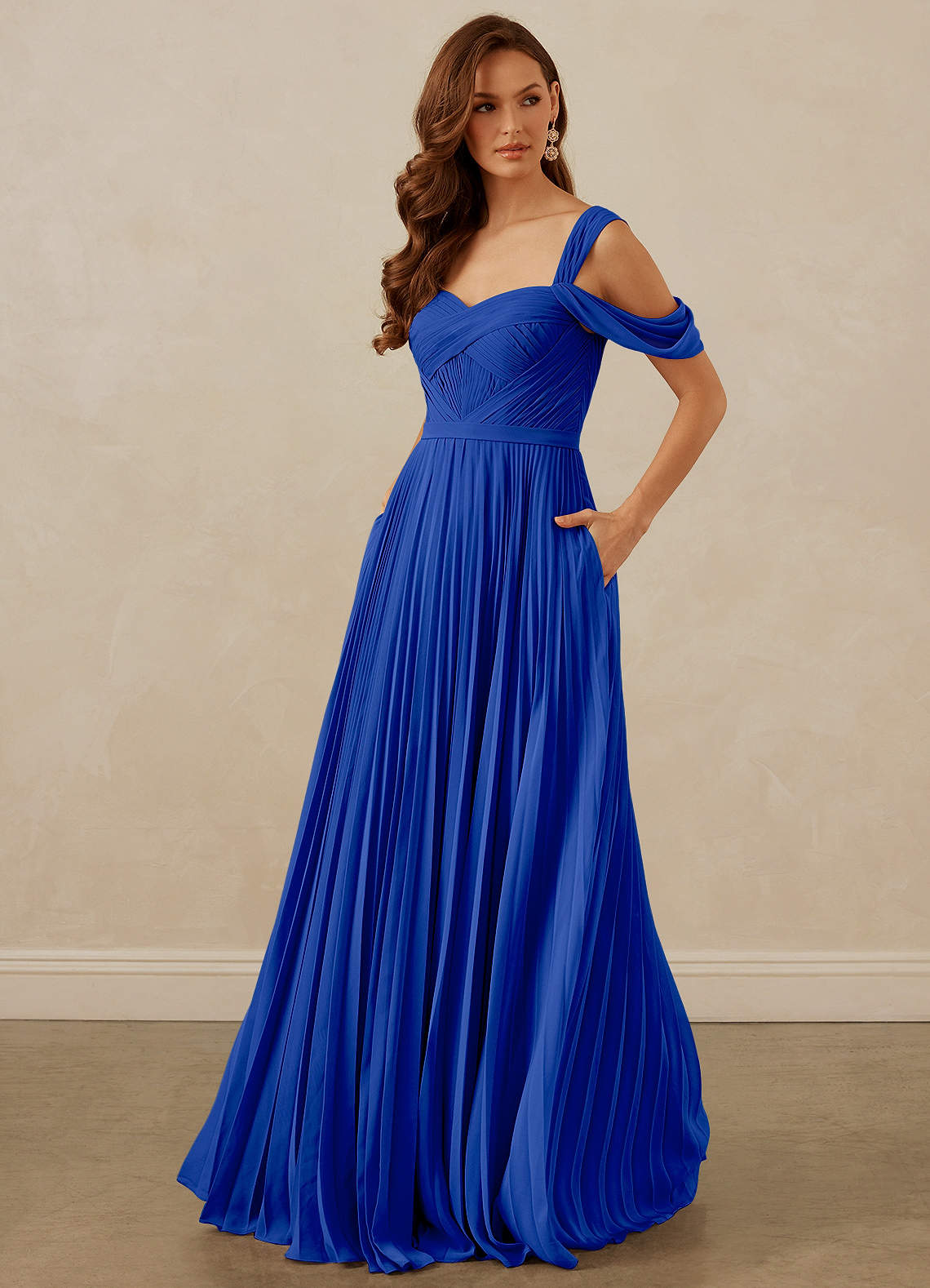 Christian Siriano Bridal for Azazie 1013 Bridesmaid Dresses Royal Blue A-Line Off the Shoulder Chiffon Dress image1
