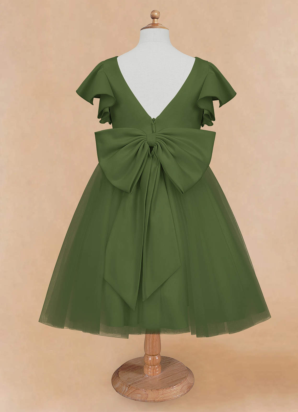 Azazie Kaeya Flower Girl Dresses Olive A-Line Bow Tulle Dress image5