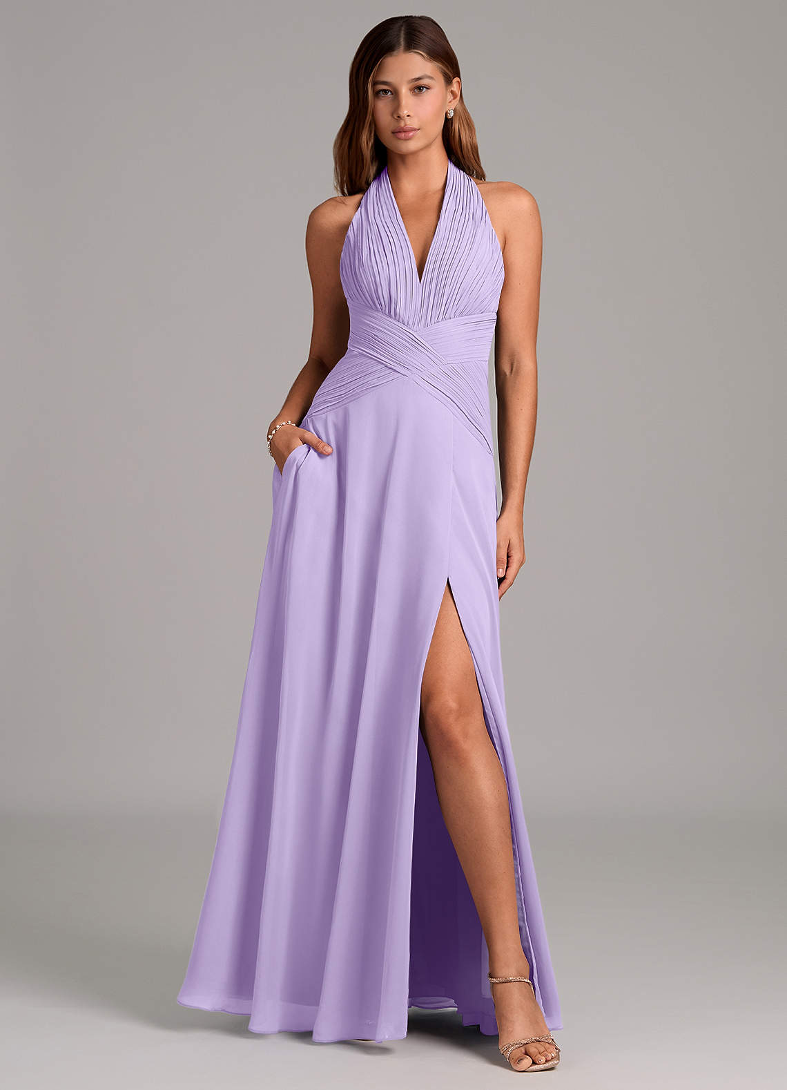 Azazie Elizabeth Brautjungfernkleider A-Linie Plissee Chiffon Kleid Flieder image1