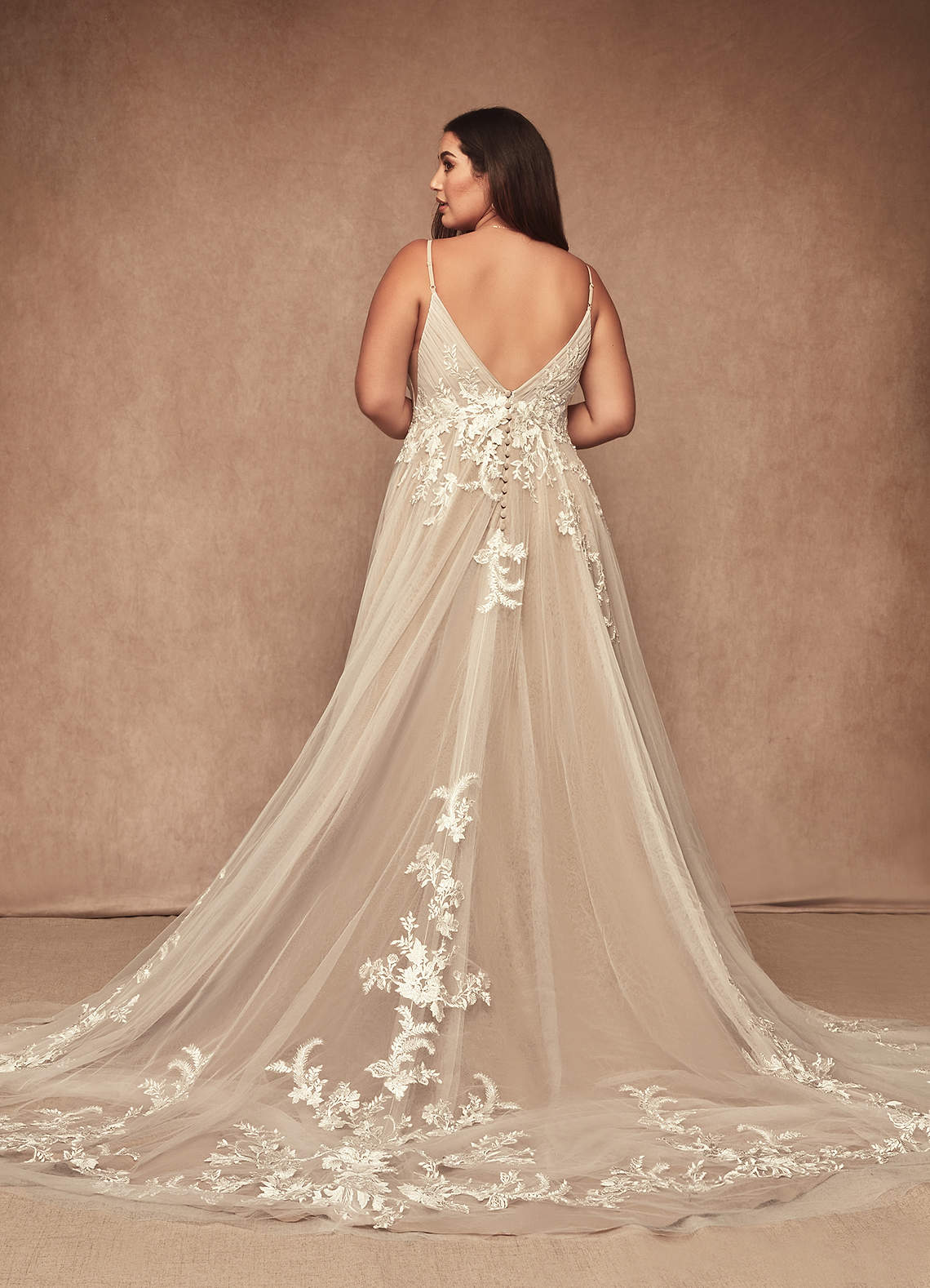 Azazie Rhodes Wedding Dresses Diamond White Champagne A-Line V-Neck Sequins Tulle Dress image8