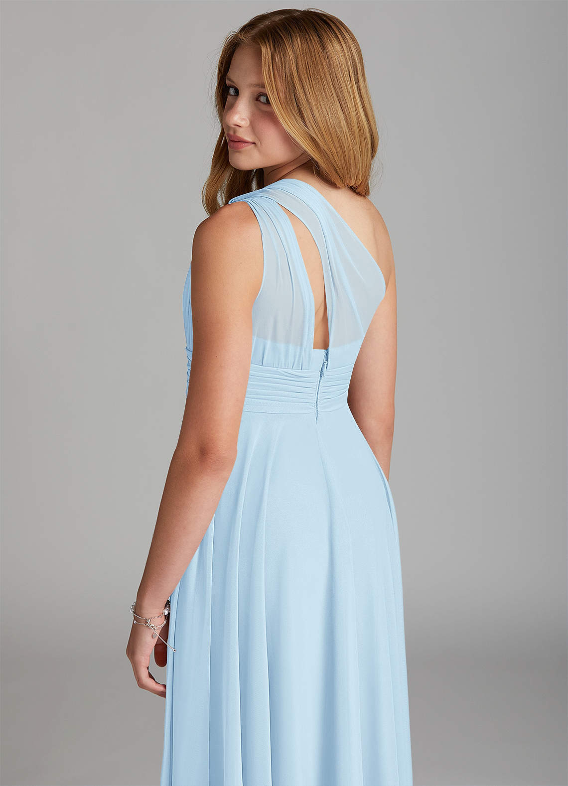 Azazie Charlize Junior Sky Blue A-Line Mesh Dress image4